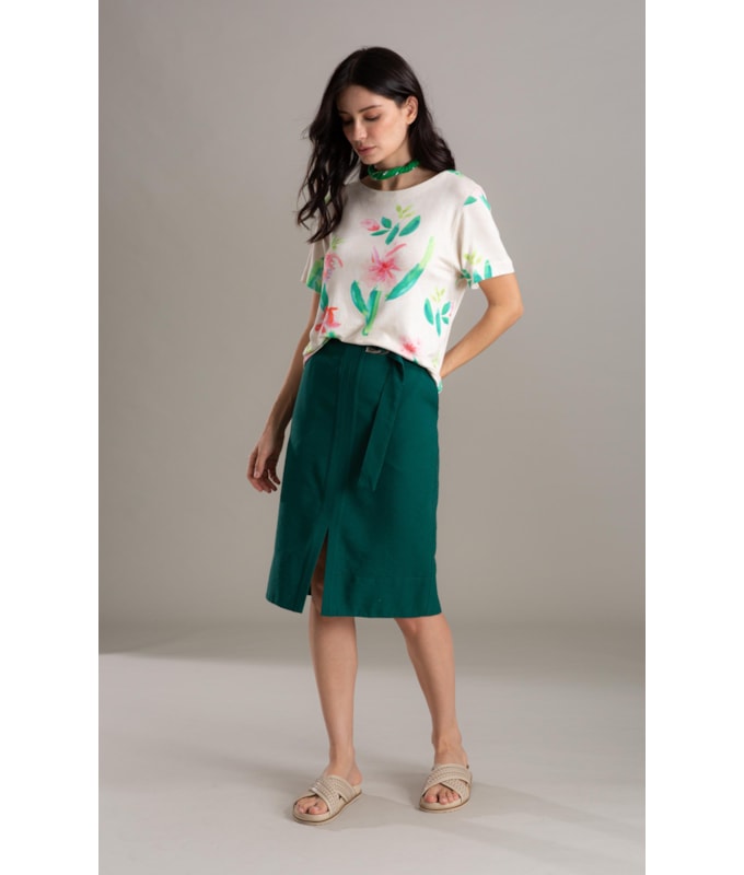 Saia Raya Linho Blend Liso Floresta