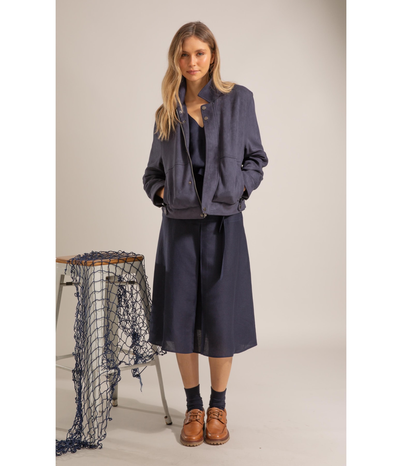 Saia Roma Lb Liso Dark Navy