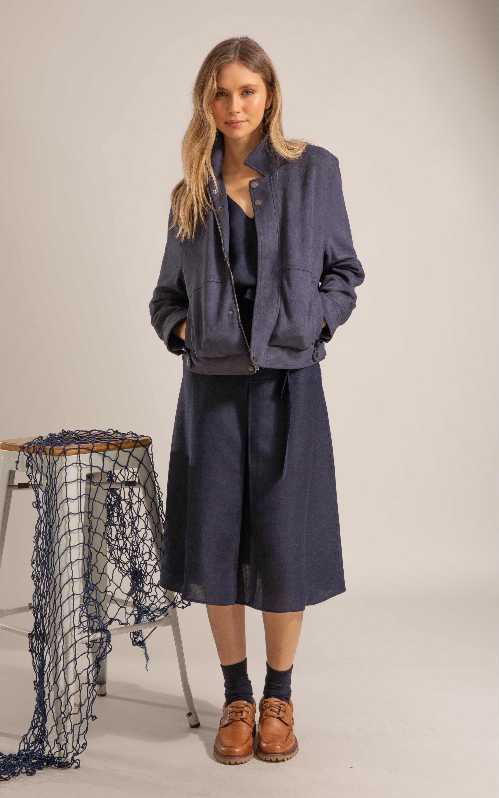 Saia Roma Lb Liso Dark Navy
