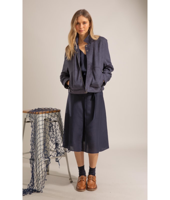 Saia Roma Lb Liso Dark Navy