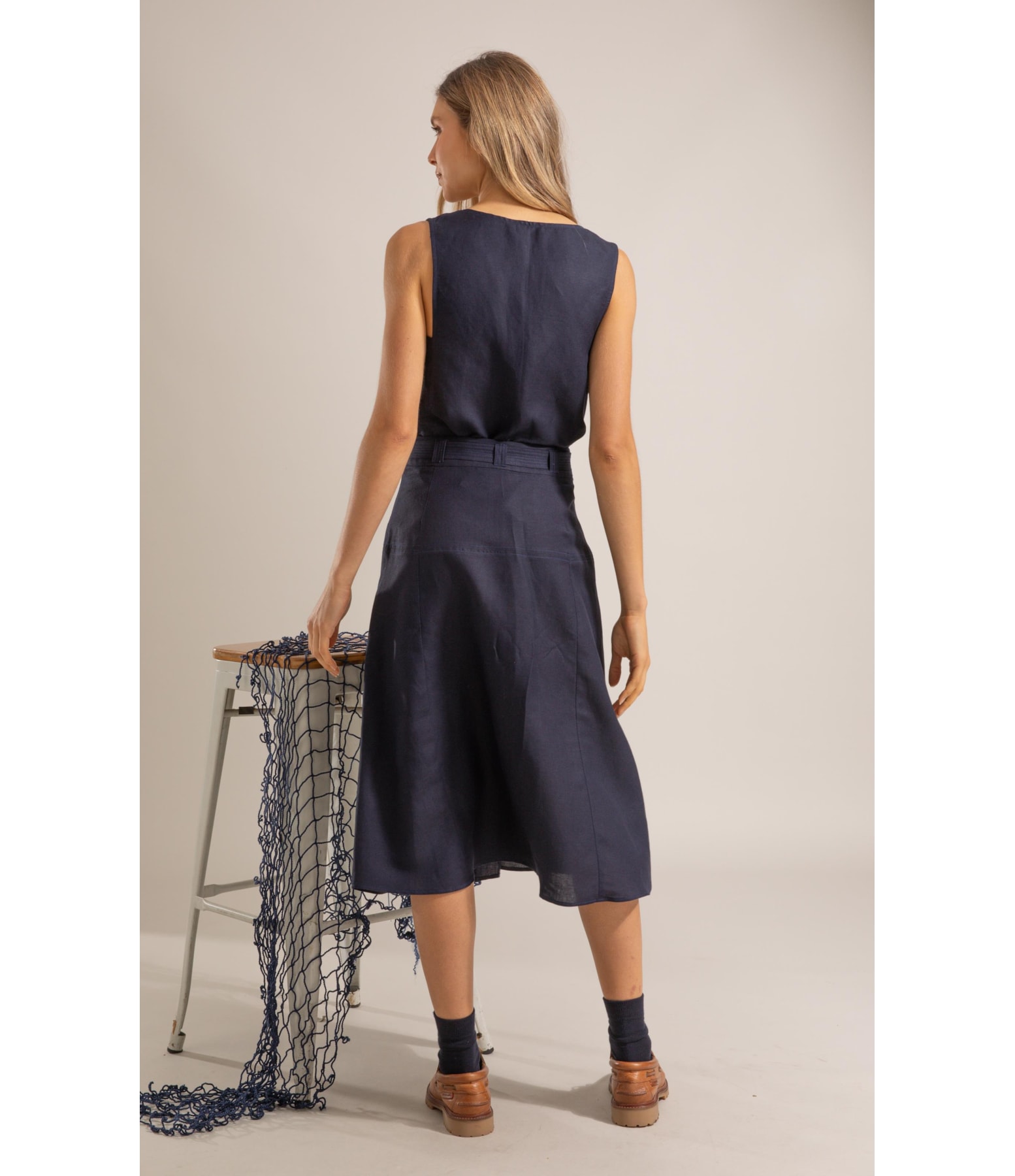 Saia Roma Lb Liso Dark Navy