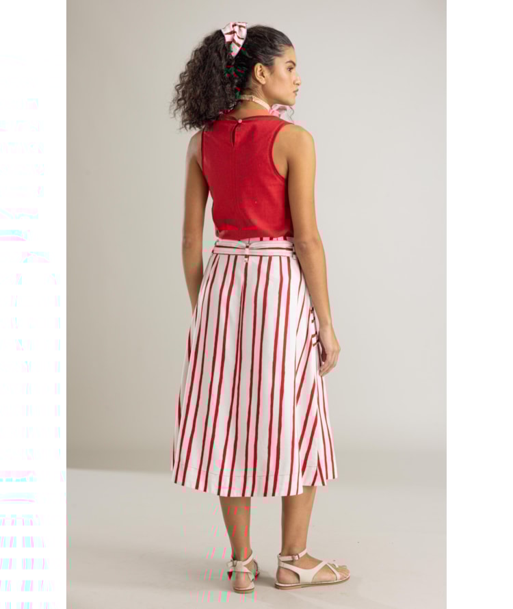 Saia Solarina Listrada Vermelho