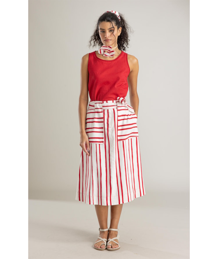 Saia Solarina Listrada Vermelho