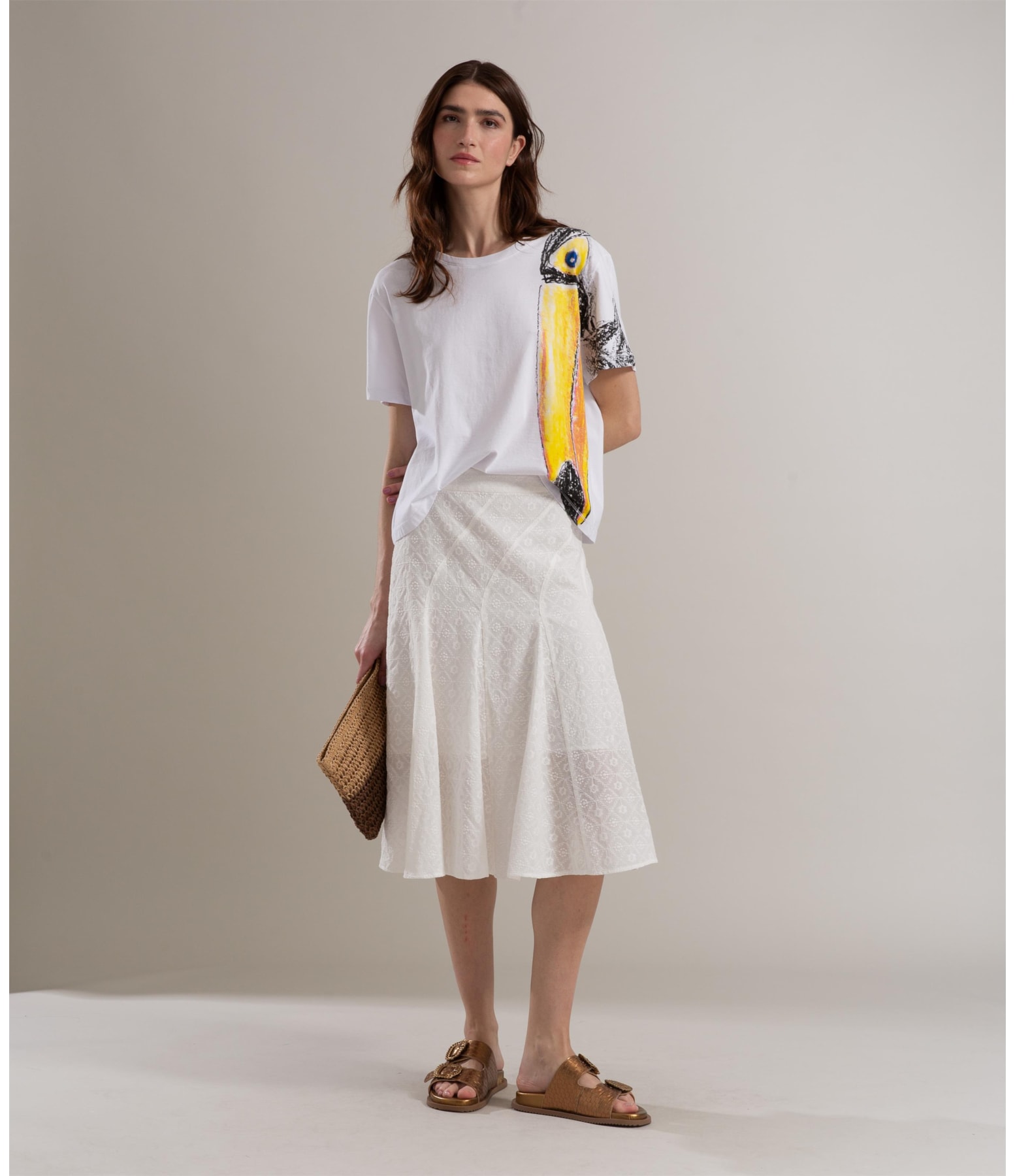 Saia Talía Algodão Bordado Off White