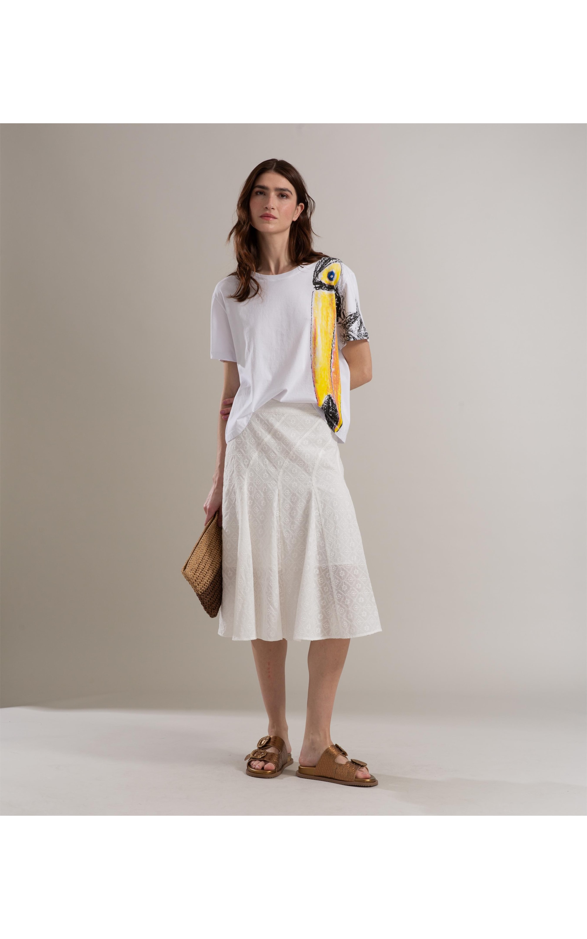 Saia Talía Algodão Bordado Off White