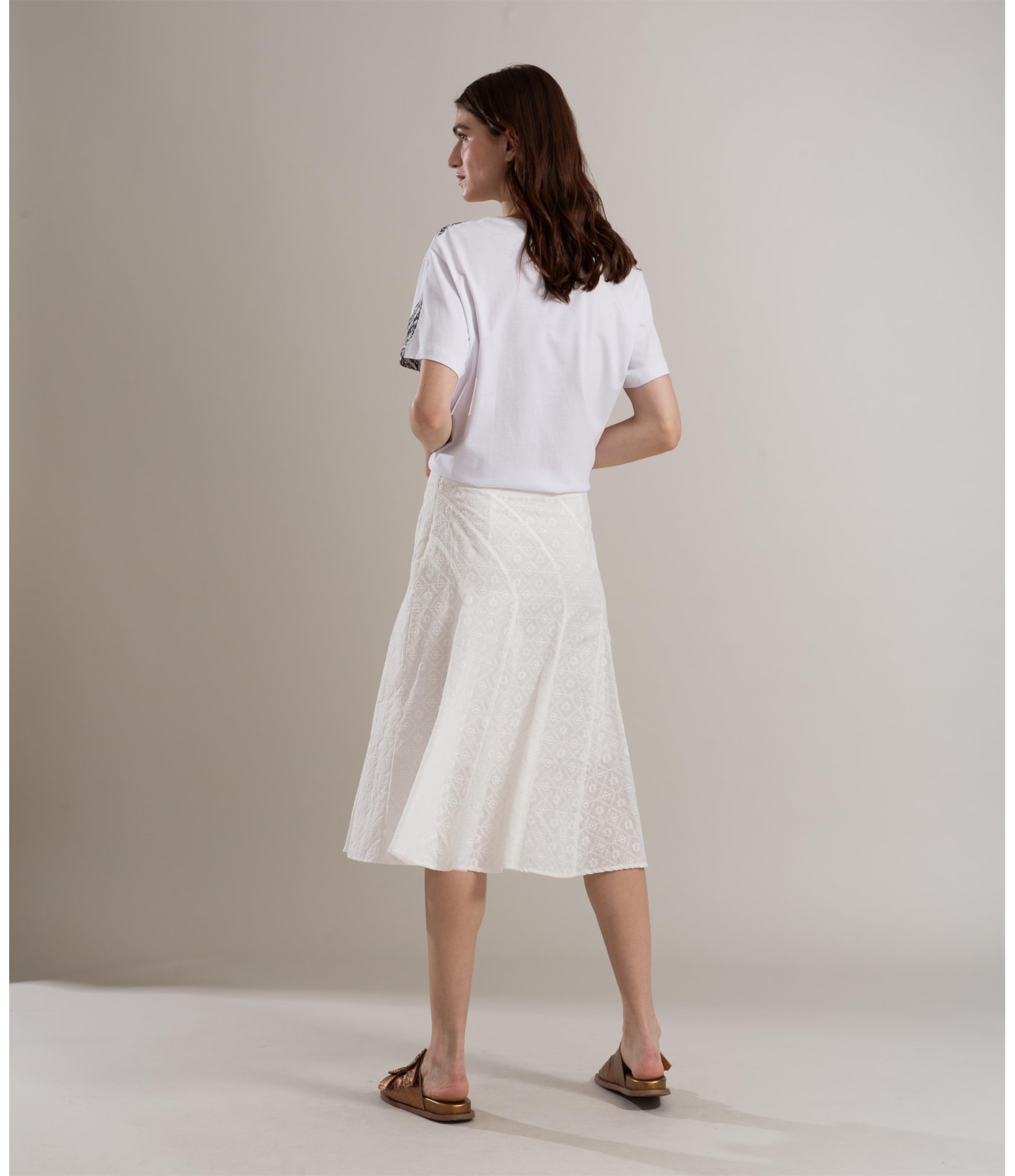 Saia Talía Algodão Bordado Off White