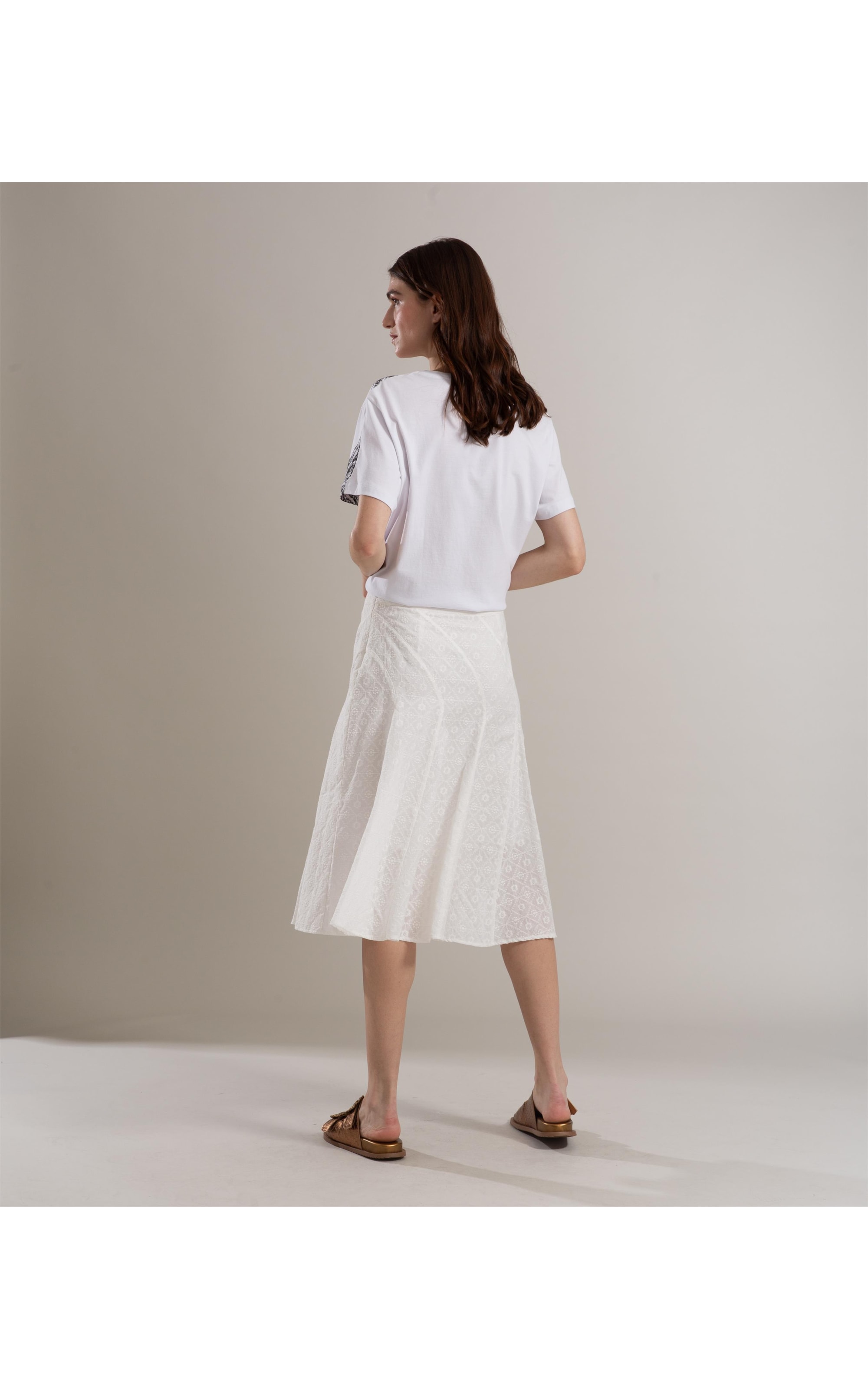 Saia Talía Algodão Bordado Off White