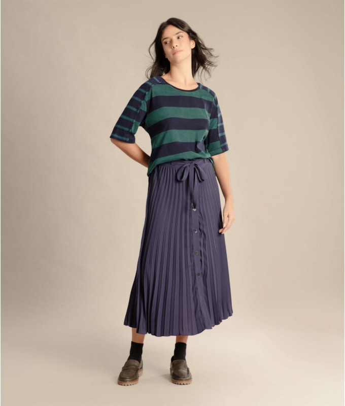 Saia Vera Plissada Lisa Dark Navy