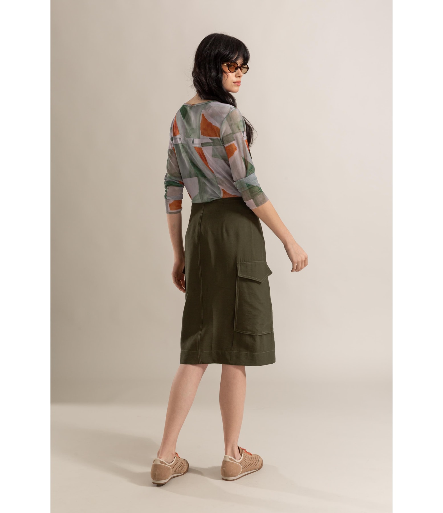 Saia Verona Lb Liso Verde Army