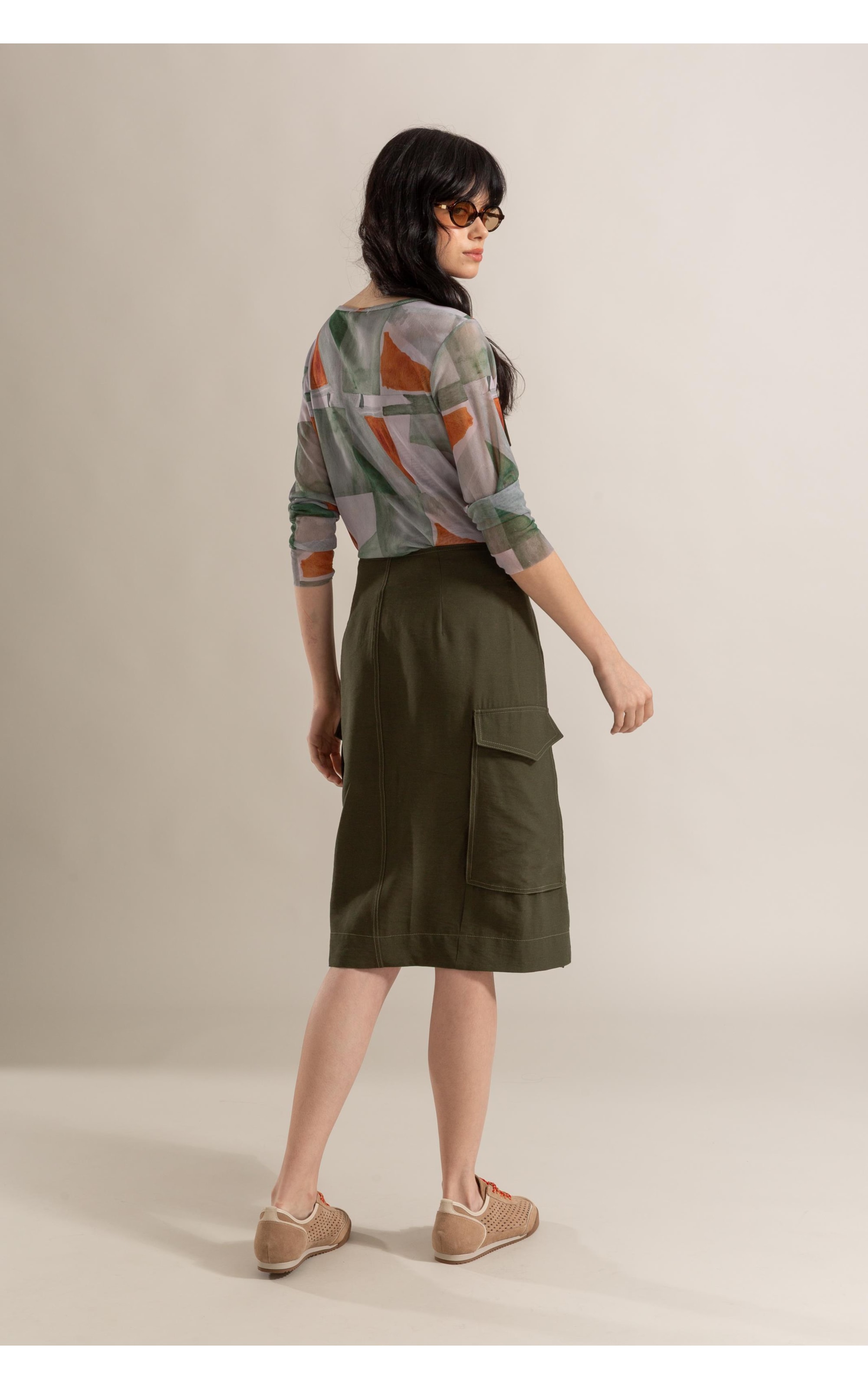 Saia Verona Lb Liso Verde Army