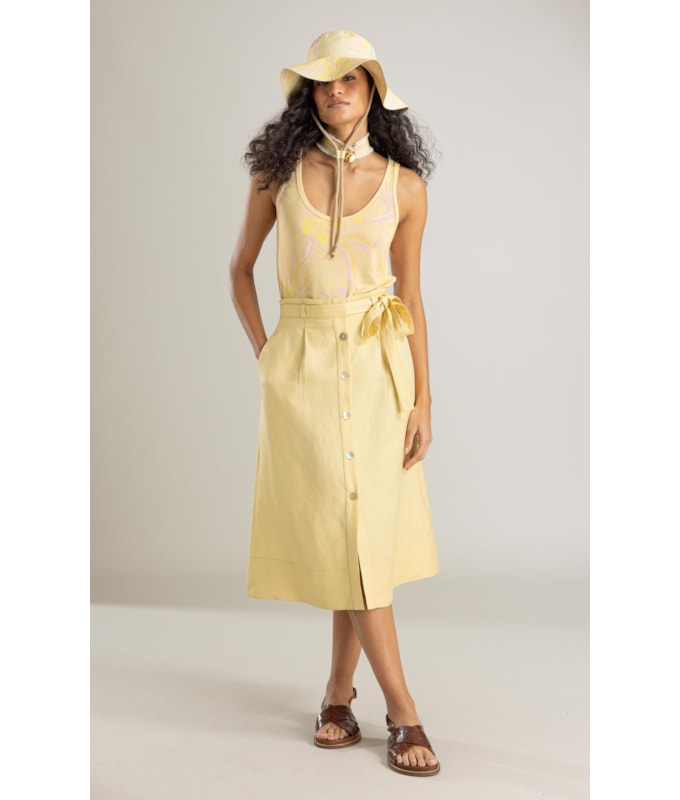 Saia Vita Linho Blend Liso Amarelo Claro