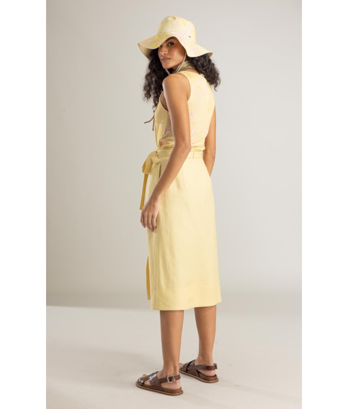 Saia Vita Linho Blend Liso Amarelo Claro