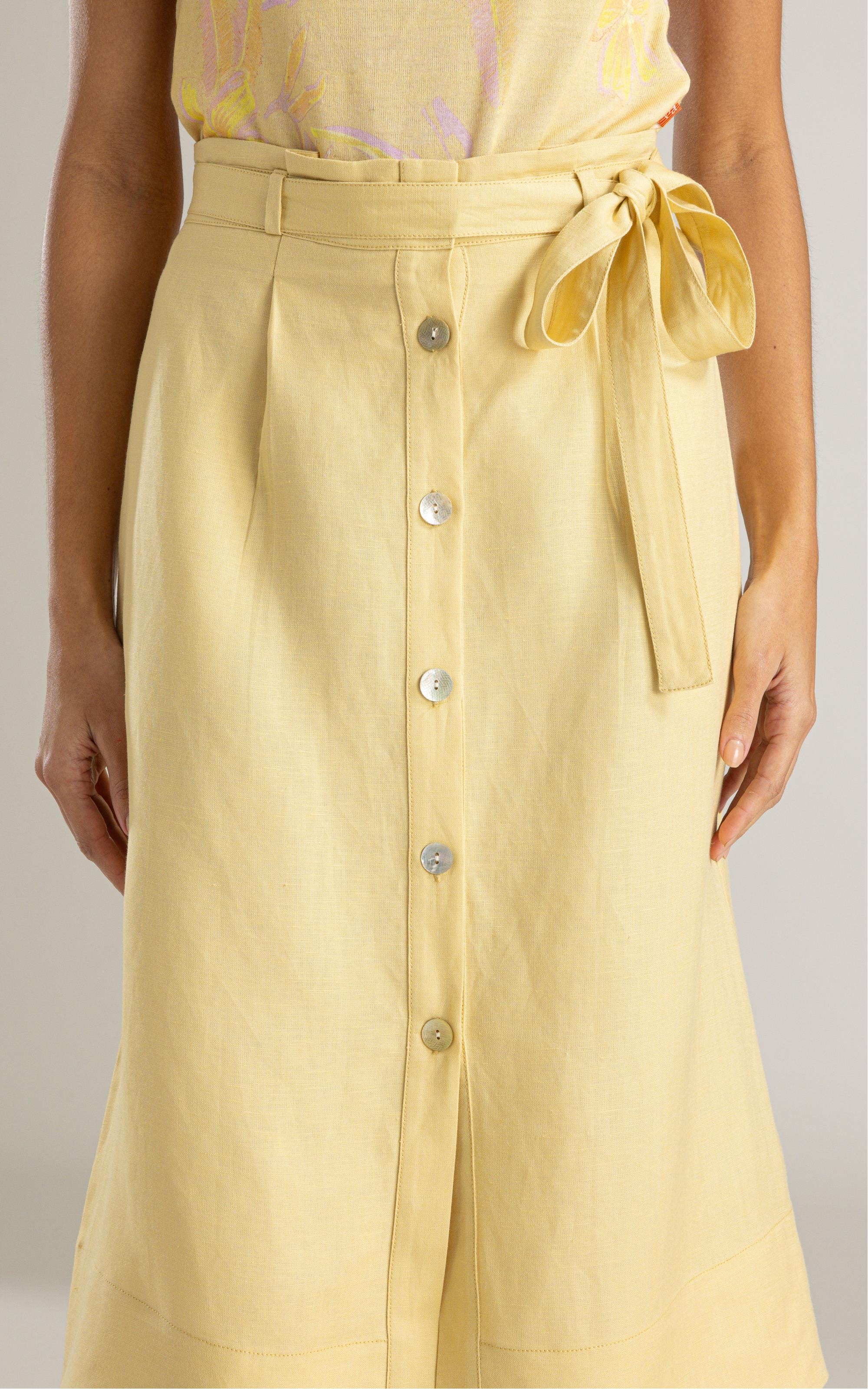 Saia Vita Linho Blend Liso Amarelo Claro