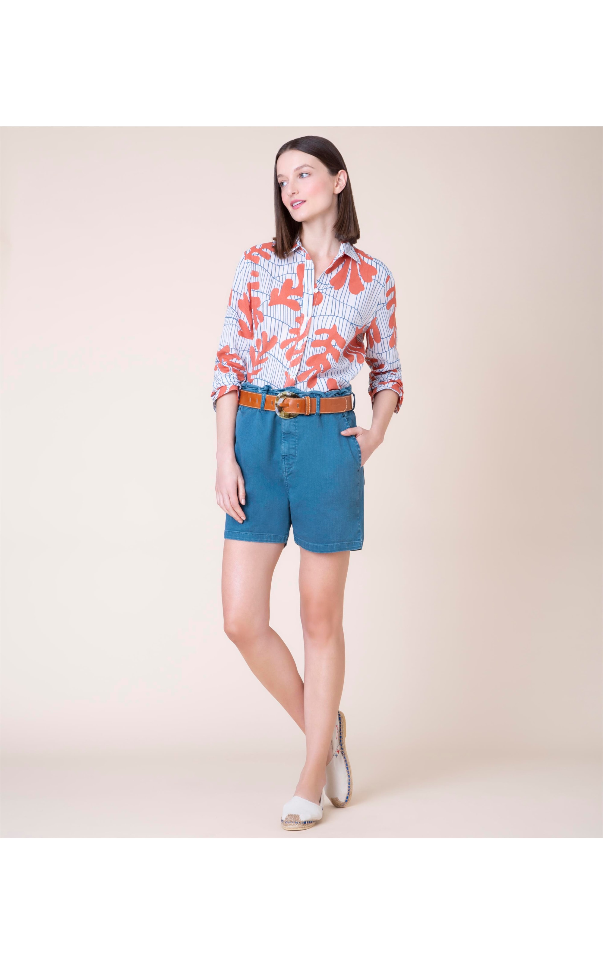 Short Daisy Denim Color Stretch Baggy Petroleo