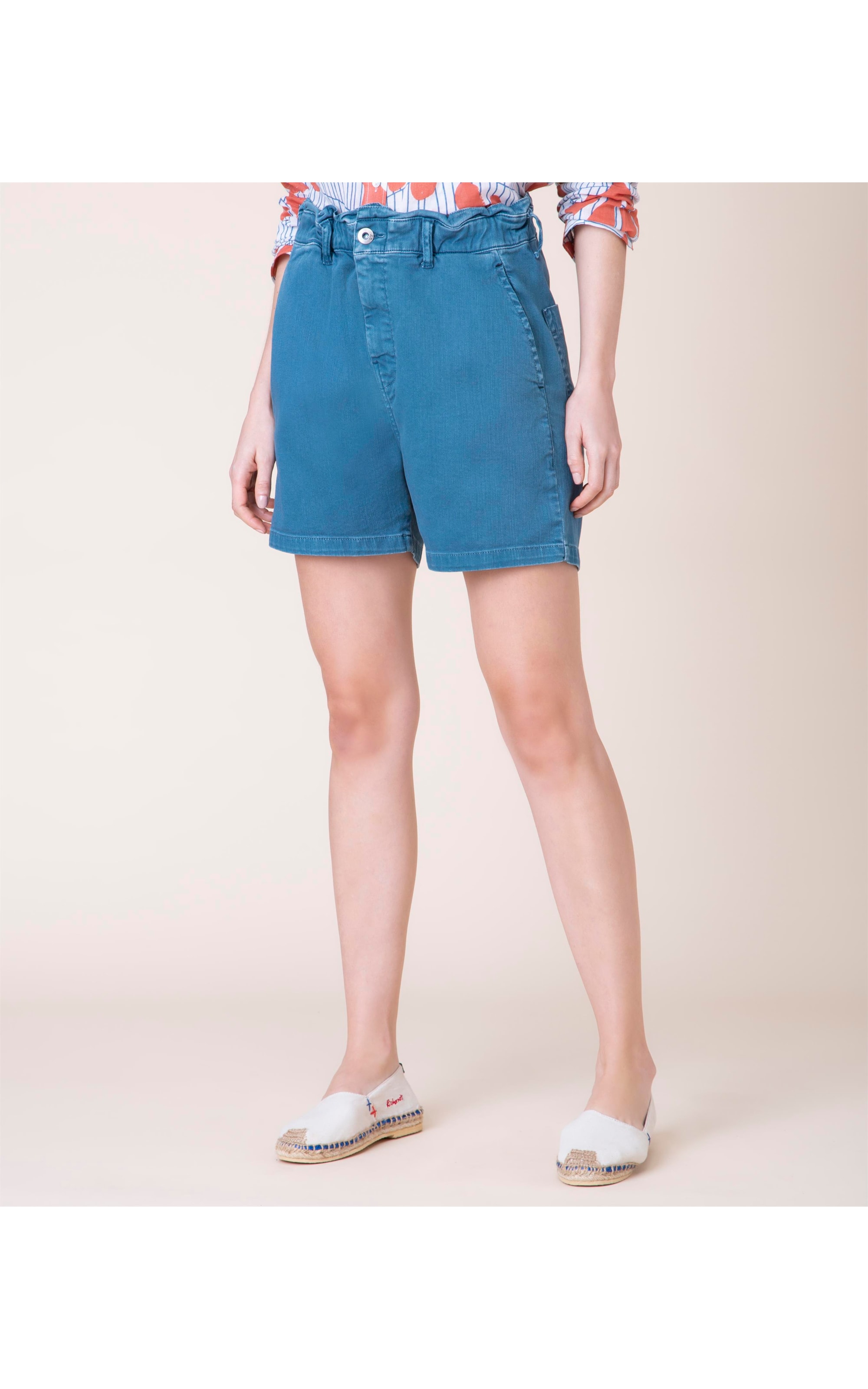 Short Daisy Denim Color Stretch Baggy Petroleo