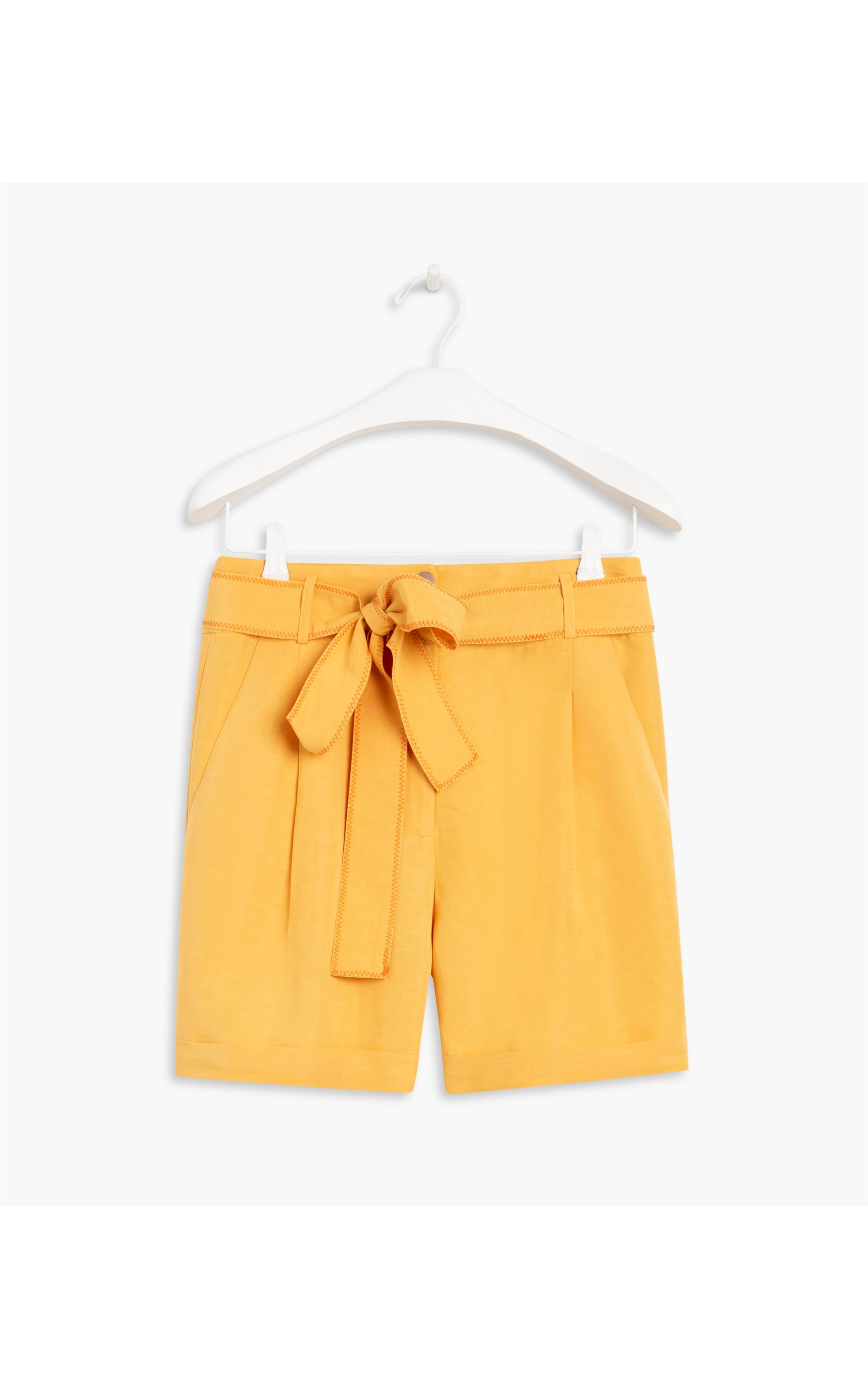 Short Gael Linho Blend Liso Amarelo Limão