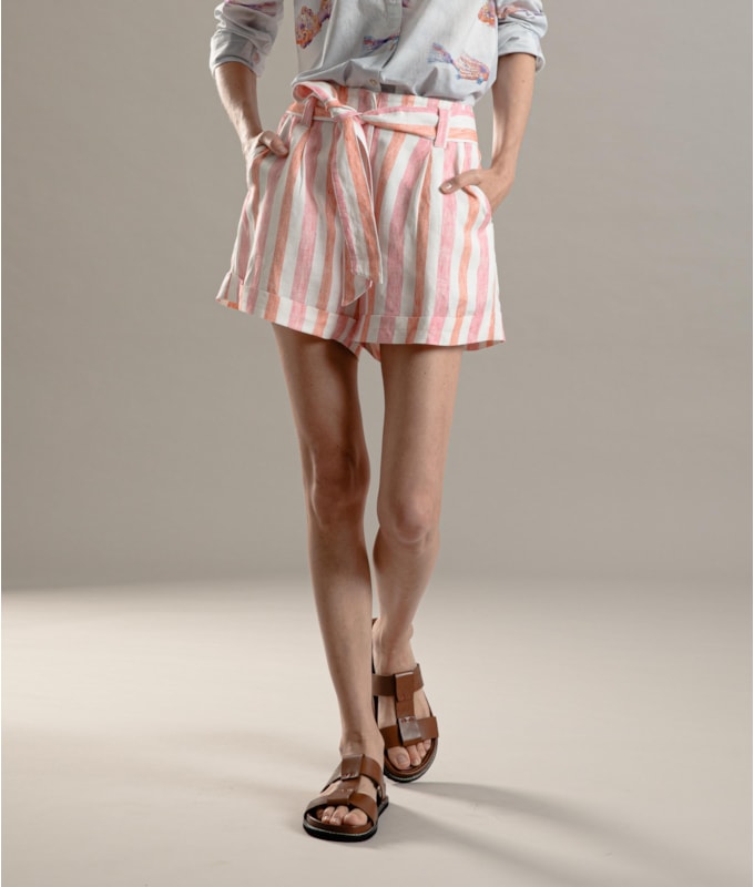 Short Linho  Latuca Stripes Rosa Gum