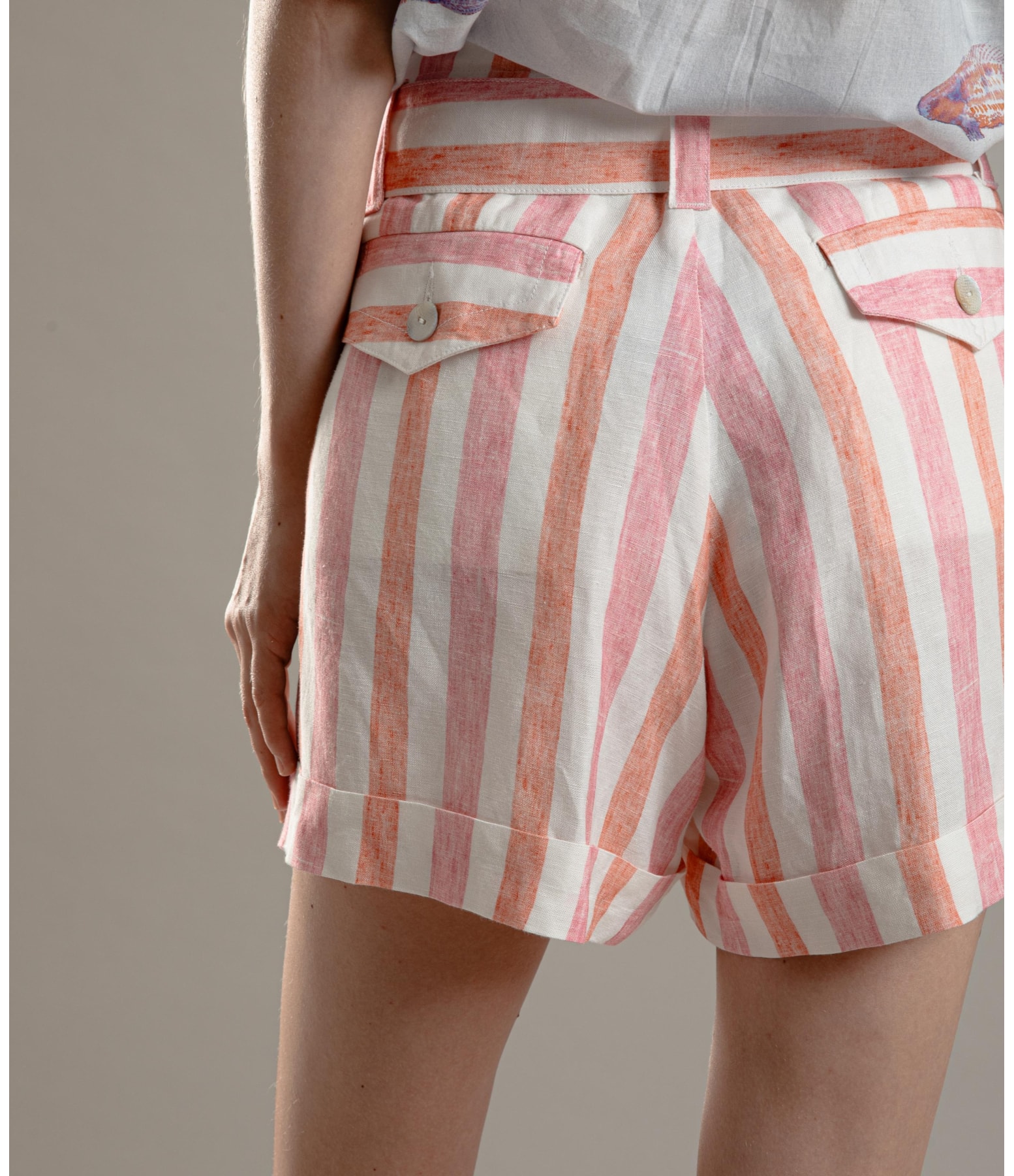 Short Linho  Latuca Stripes Rosa Gum