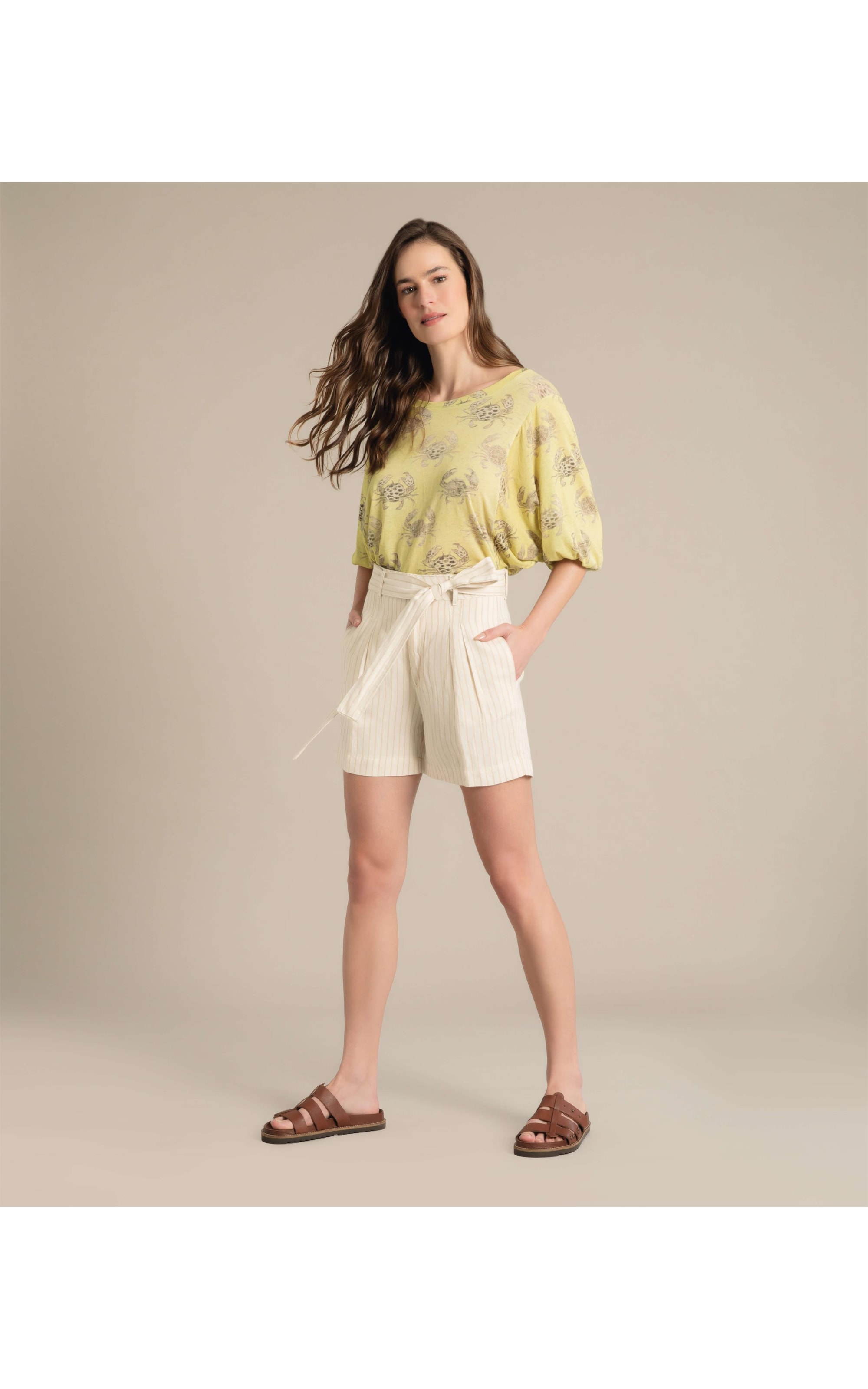 Short Linho  Puebla Stripe Marrom