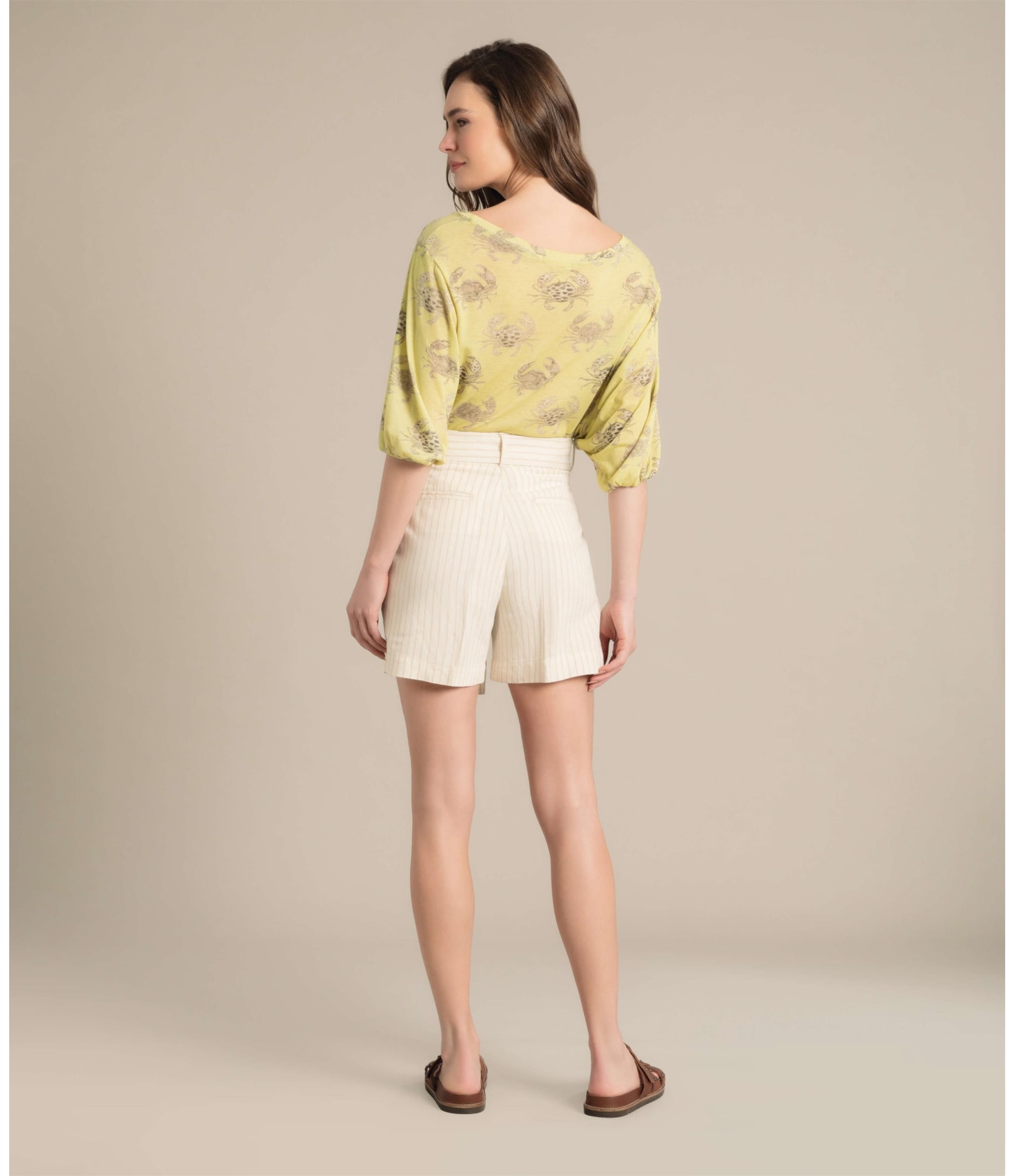 Short Linho  Puebla Stripe Marrom