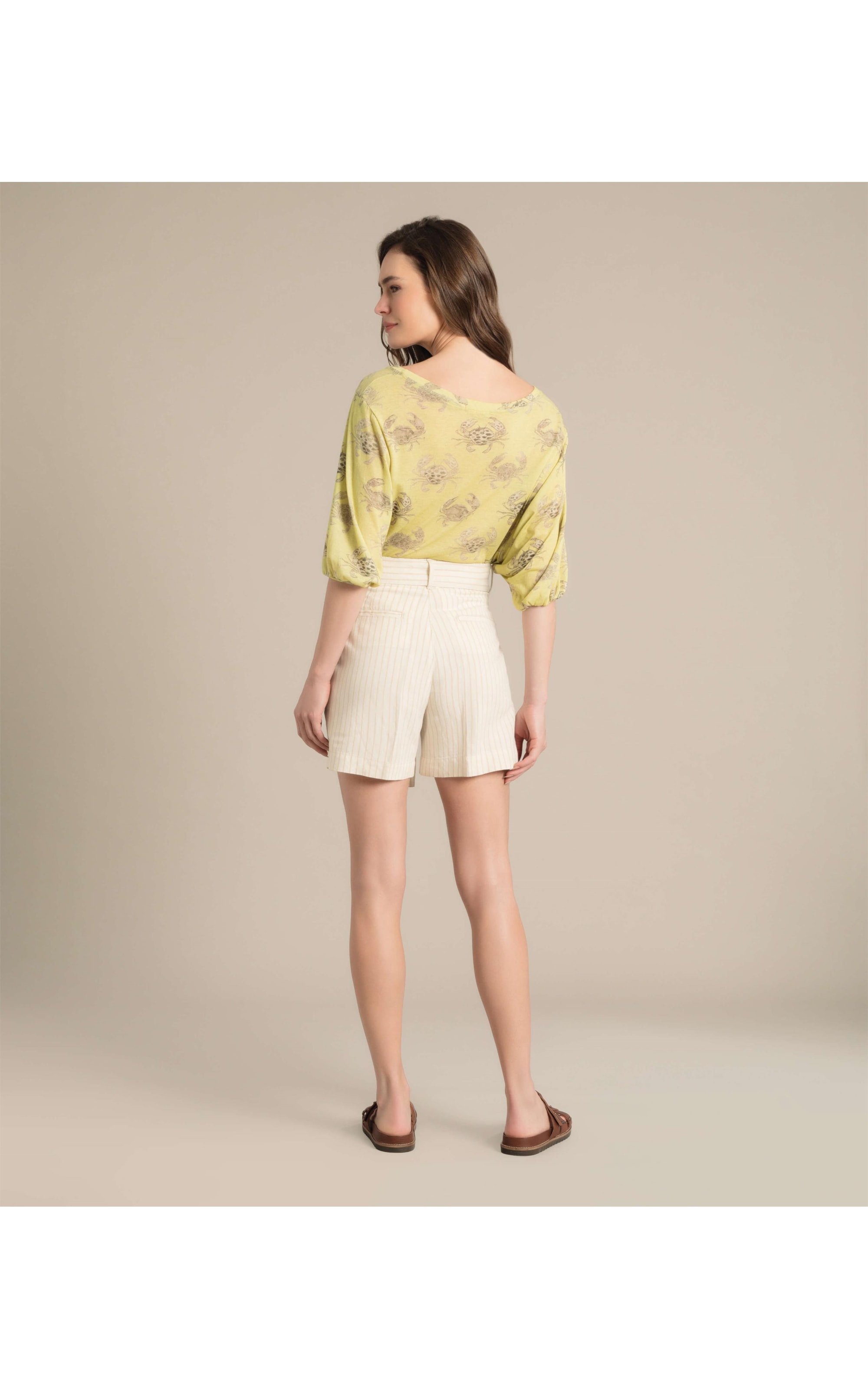 Short Linho  Puebla Stripe Marrom
