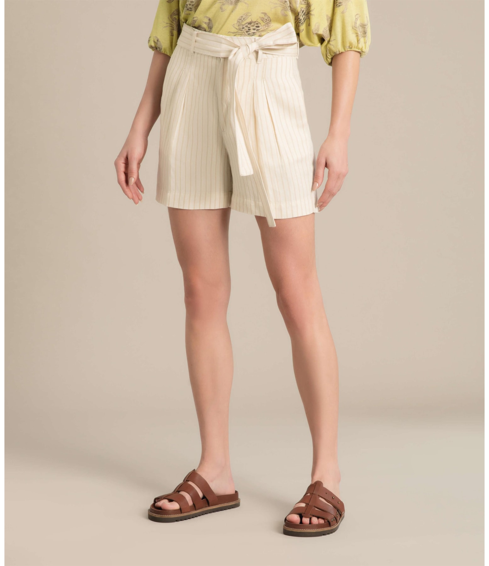 Short Linho  Puebla Stripe Marrom