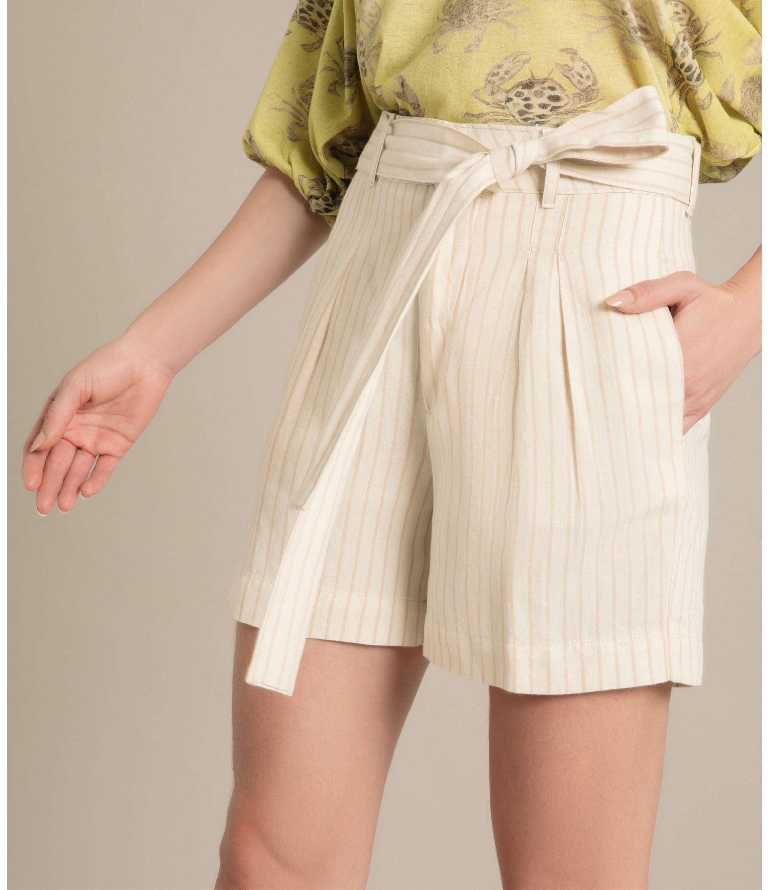Short Linho  Puebla Stripe Marrom