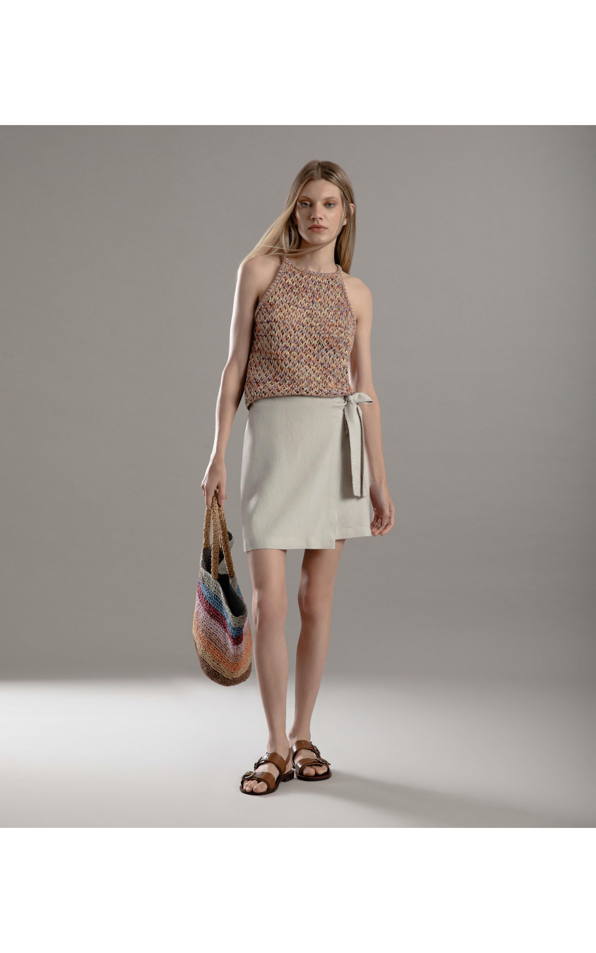 Short Linho Saia Linho  Kiara Areia