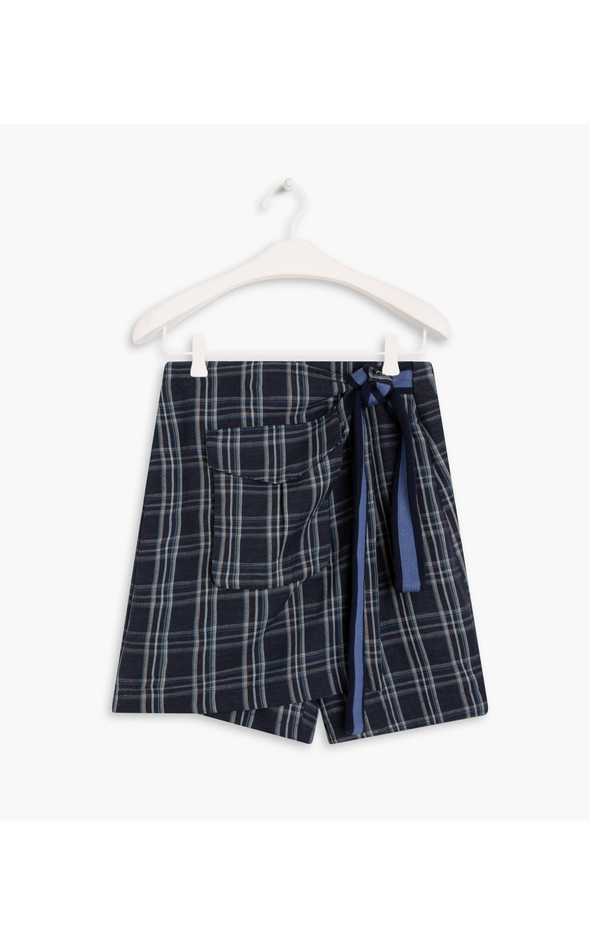 Short Linho Saia Linho  Kiara  Xadrez Dark Navy
