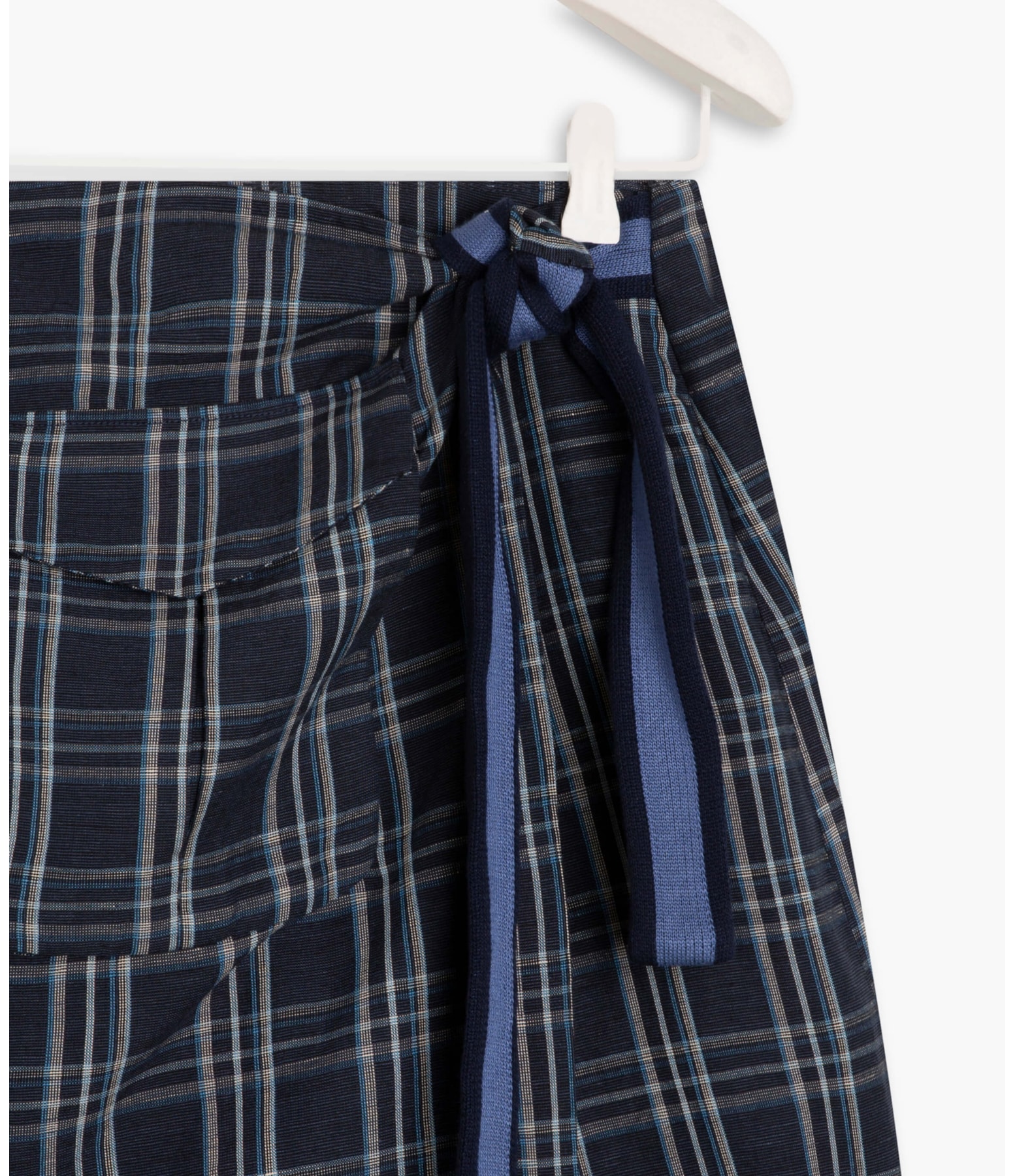 Short Linho Saia Linho  Kiara  Xadrez Dark Navy