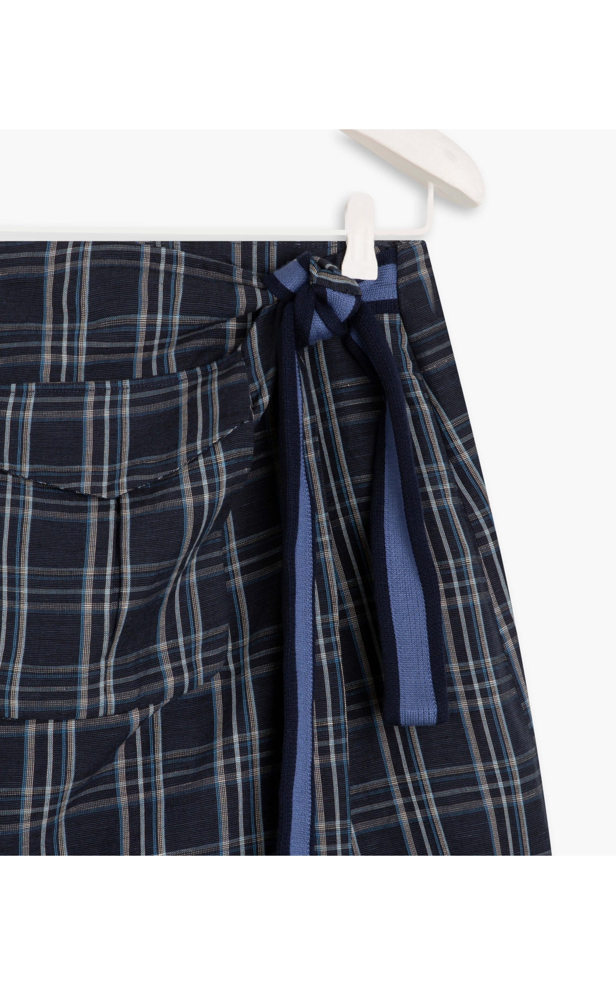 Short Linho Saia Linho  Kiara  Xadrez Dark Navy