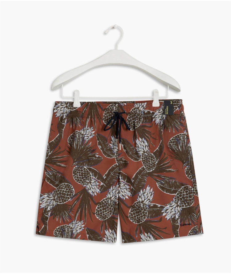 Short Praia Estampa Abacaxi Vermelho