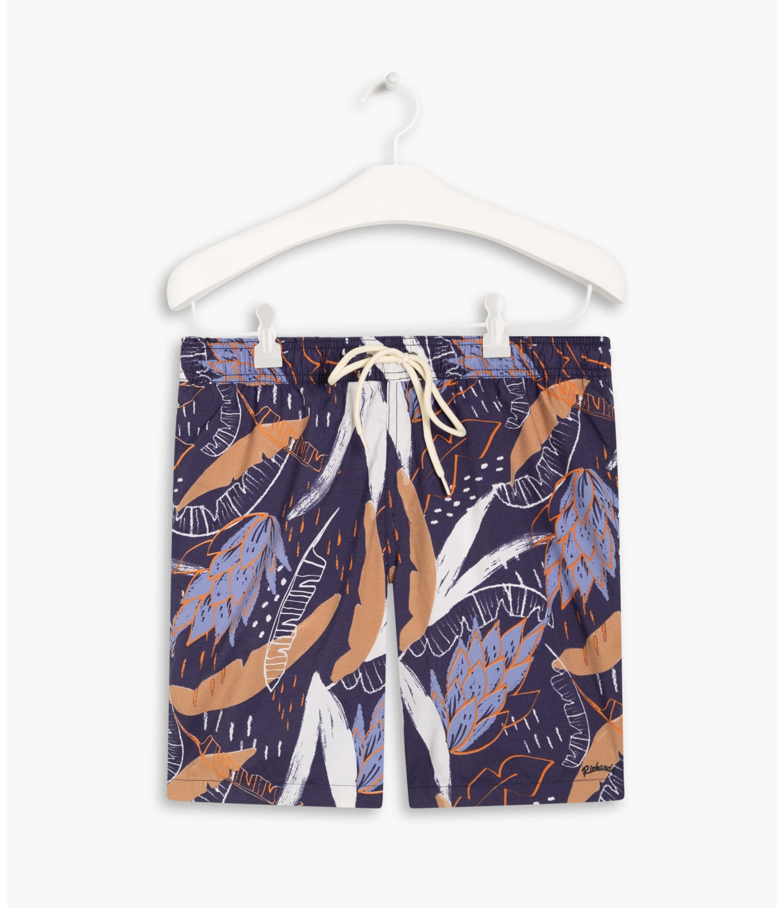 Short Praia Folhagem Rabiscos Marinho