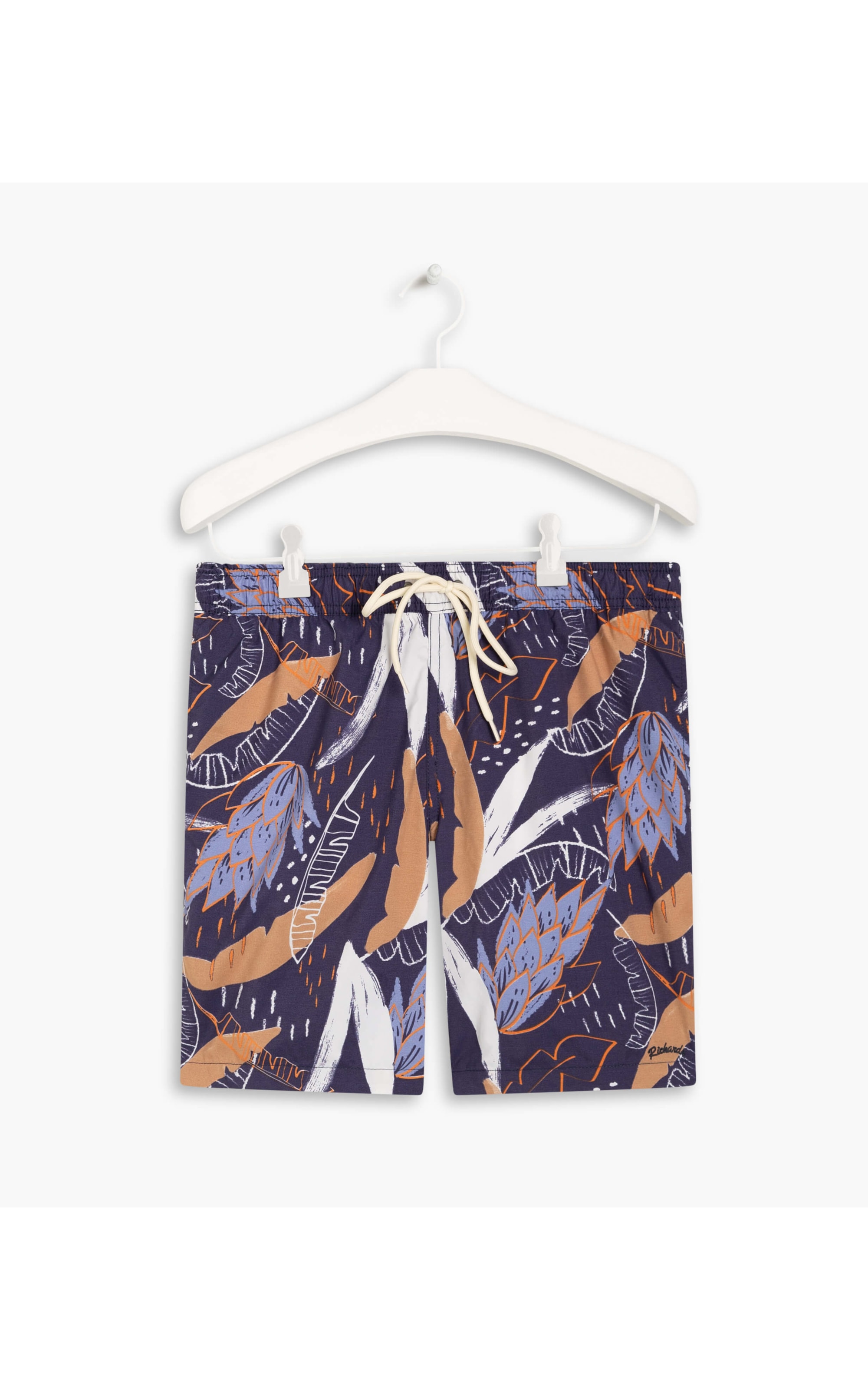 Short Praia Folhagem Rabiscos Marinho