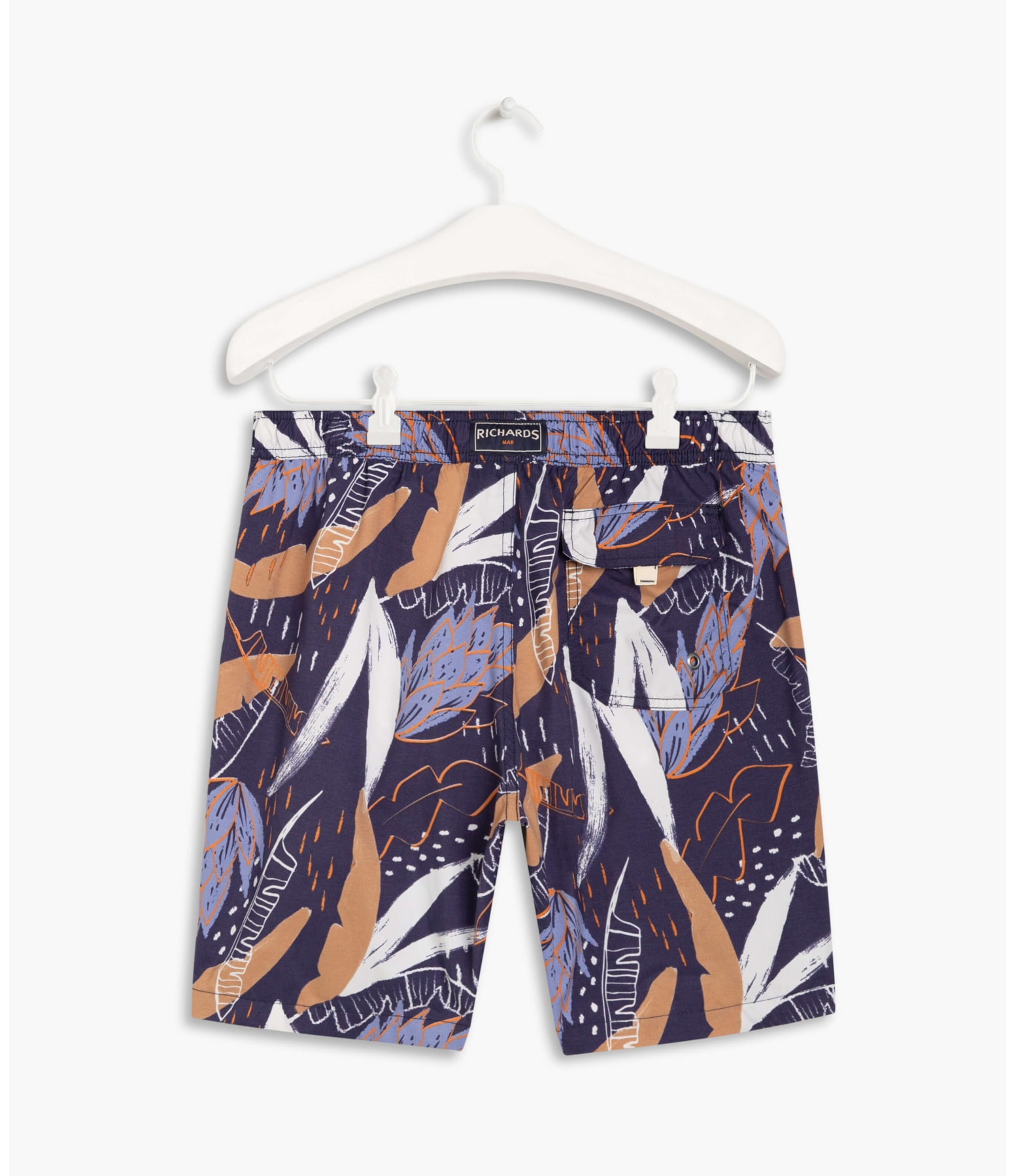 Short Praia Folhagem Rabiscos Marinho