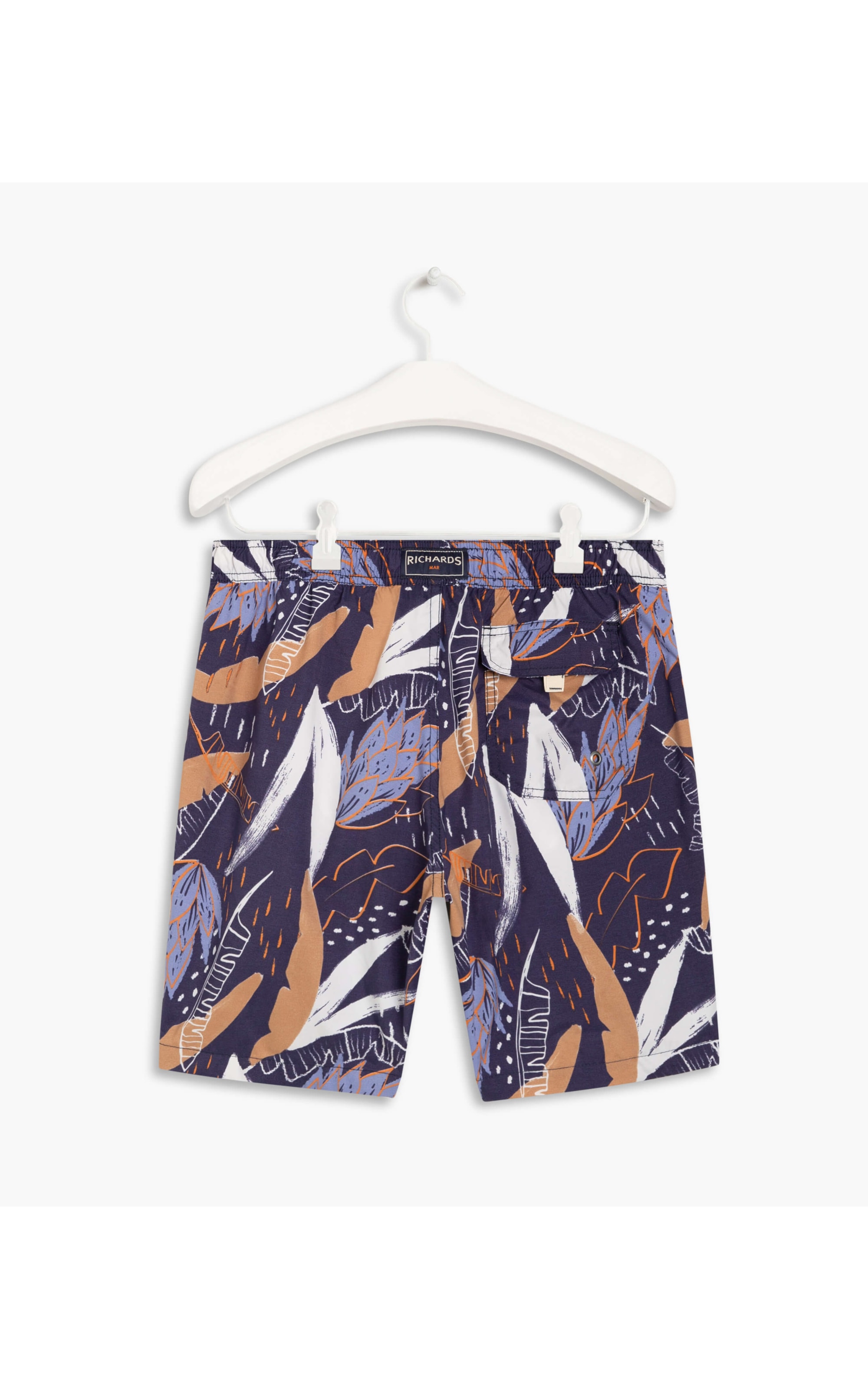 Short Praia Folhagem Rabiscos Marinho