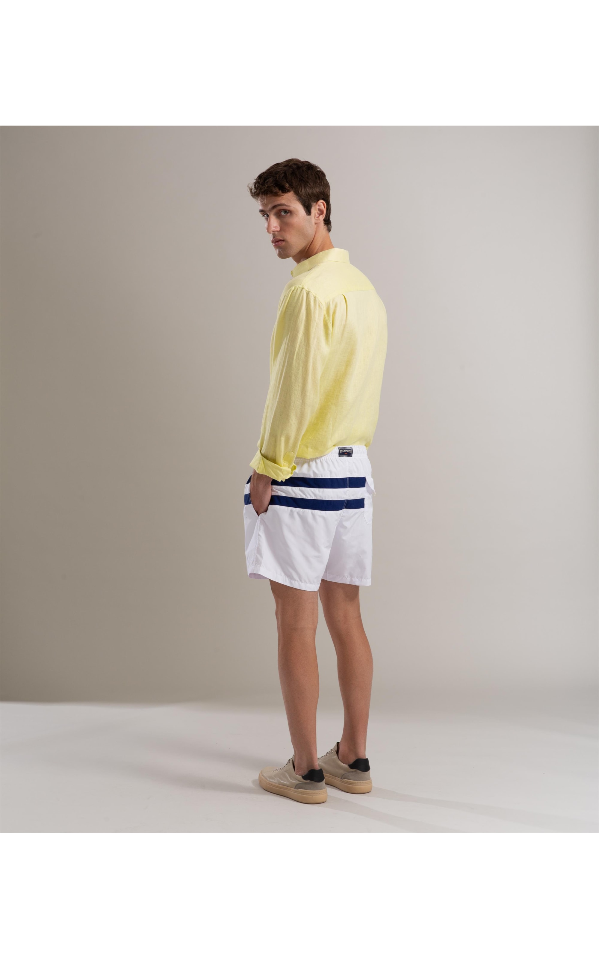 Short Praia Listrado Biarritz Branco