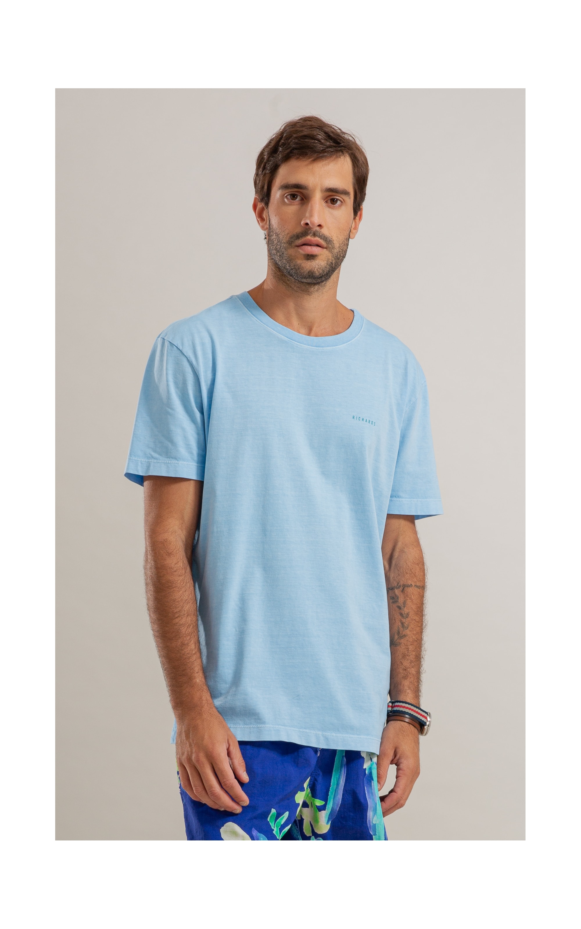T-Shirt Coqueiral Washed Mc Bf Azul Seco