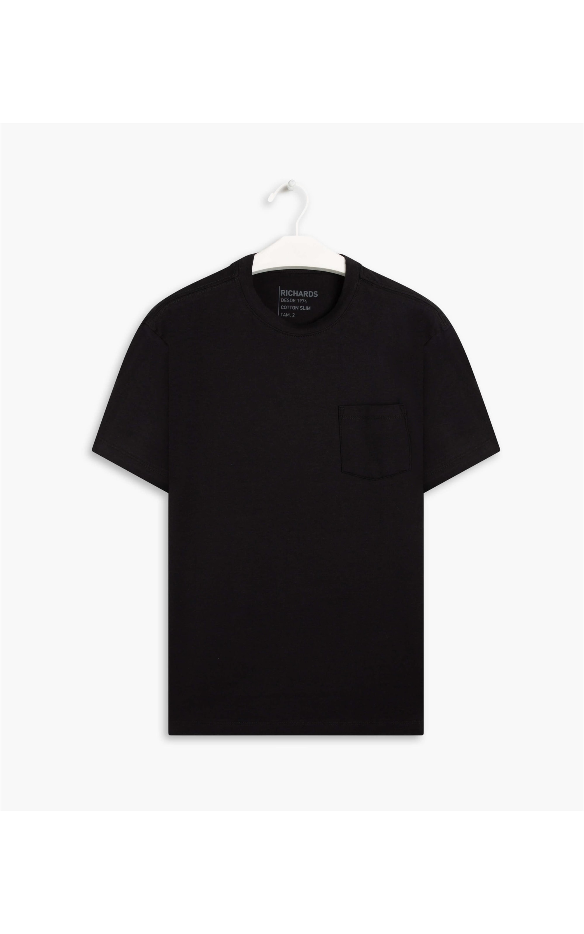 T-Shirt Cotton Slim Com Bolso Preto
