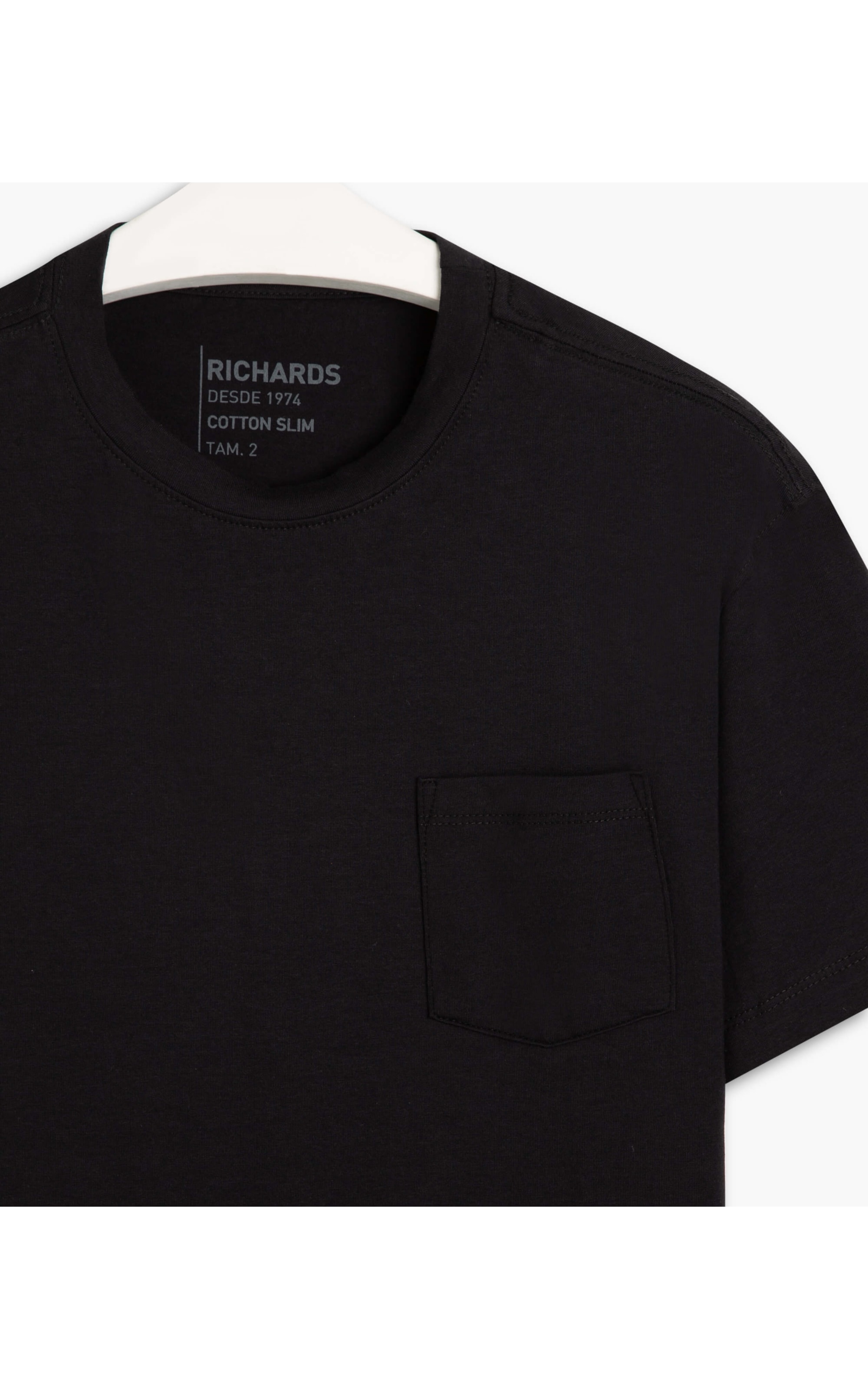 T-Shirt Cotton Slim Com Bolso Preto