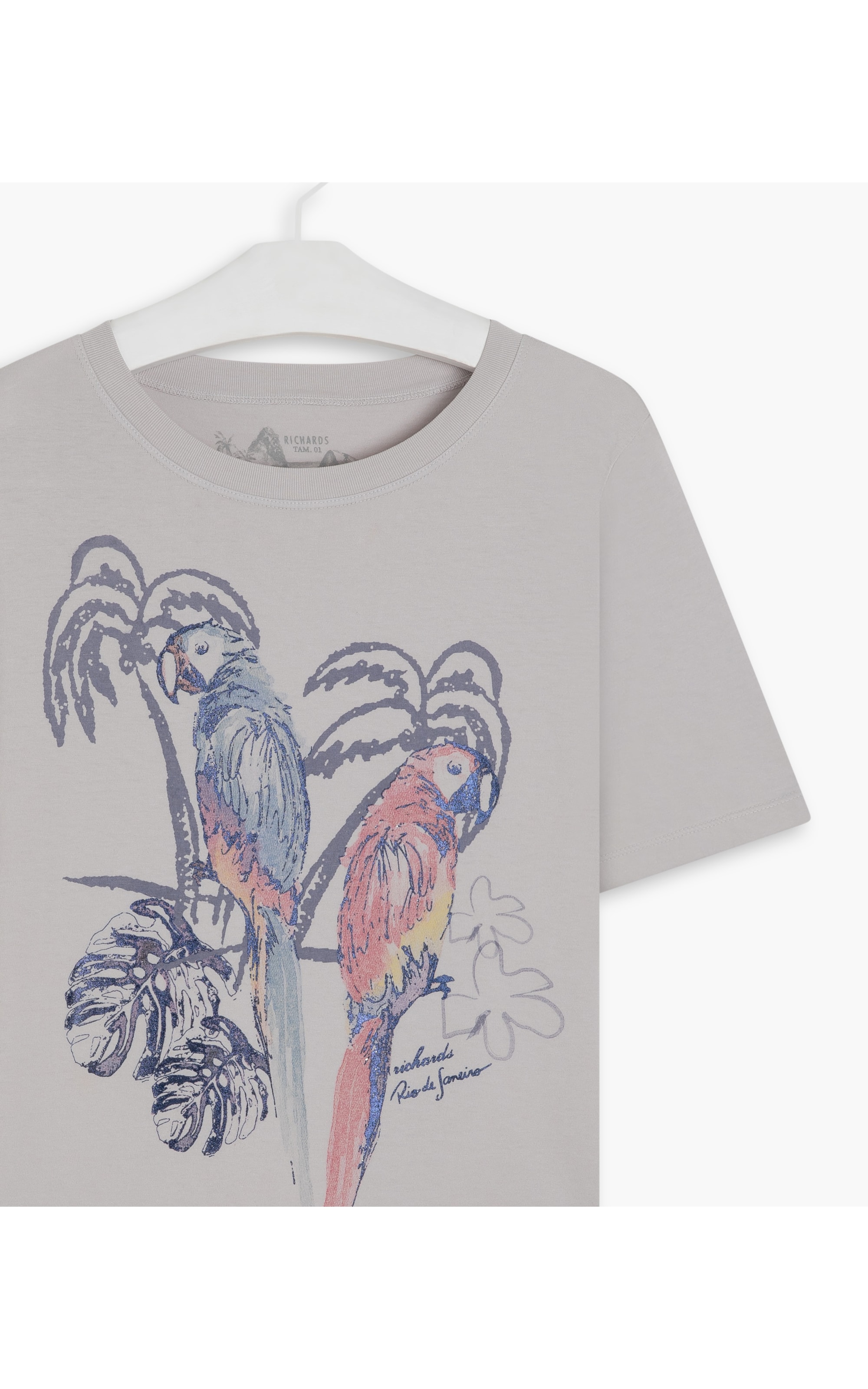 T-Shirt Estampa Arara Washed Prata