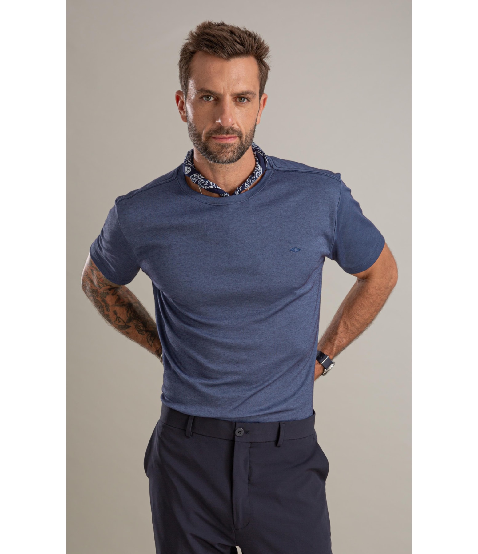 T-Shirt Interlock Pima Mc Bf Azul Pervante