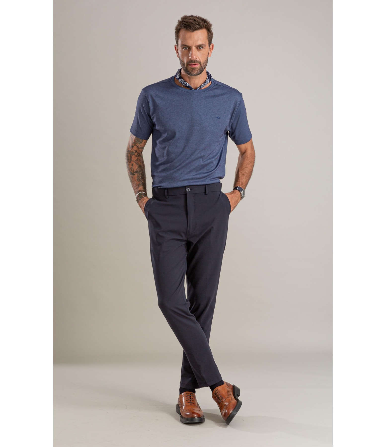 T-Shirt Interlock Pima Mc Bf Azul Pervante