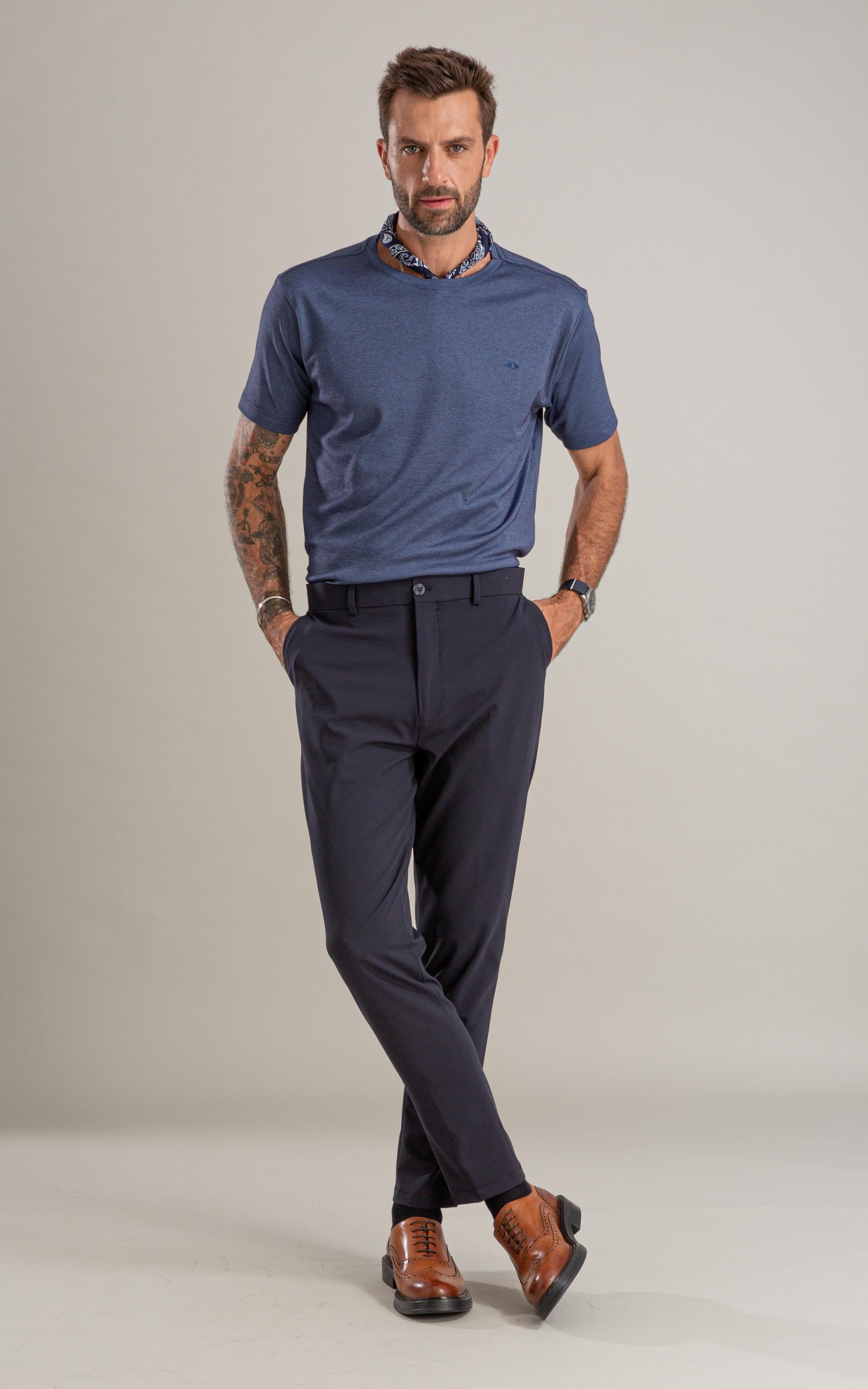 T-Shirt Interlock Pima Mc Bf Azul Pervante