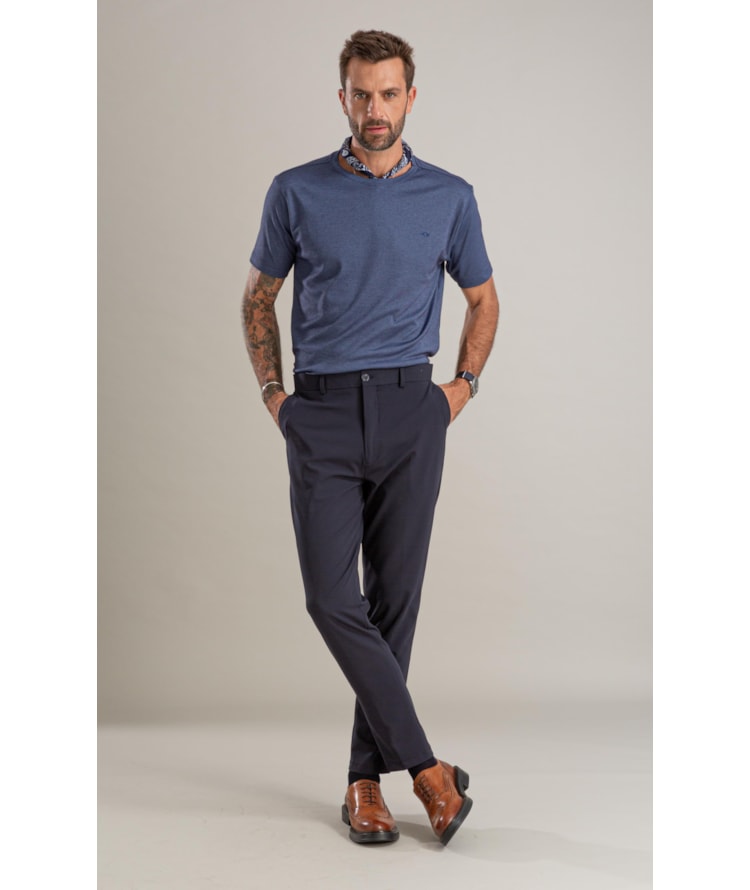 T-Shirt Interlock Pima Mc Bf Azul Pervante