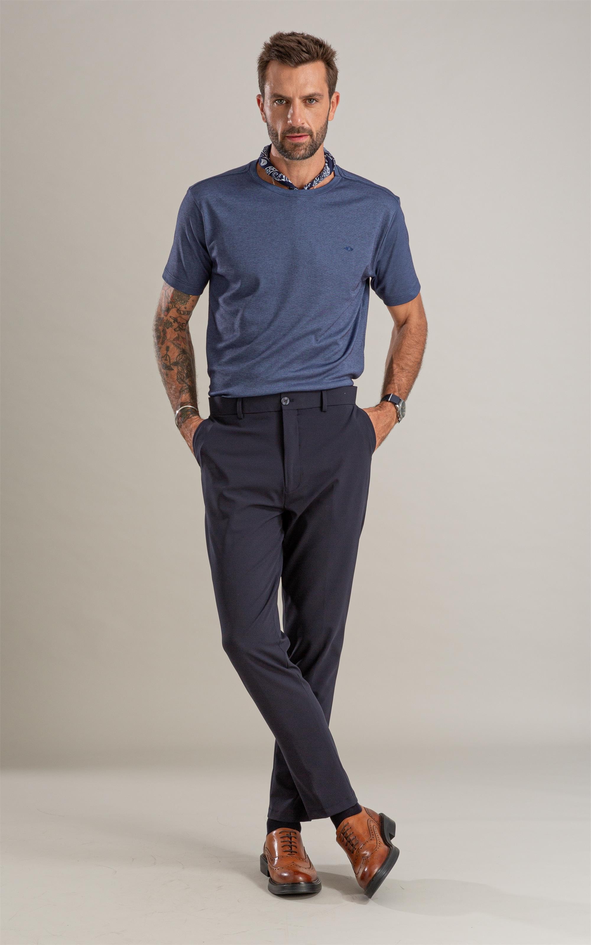 T-Shirt Interlock Pima Mc Bf Azul Pervante