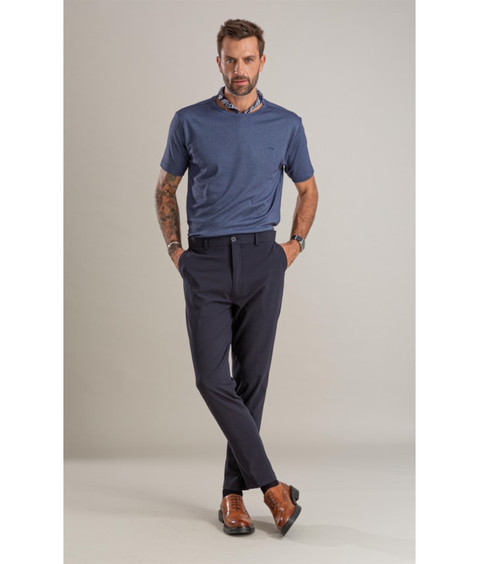 T-Shirt Interlock Pima Mc Bf Azul Pervante
