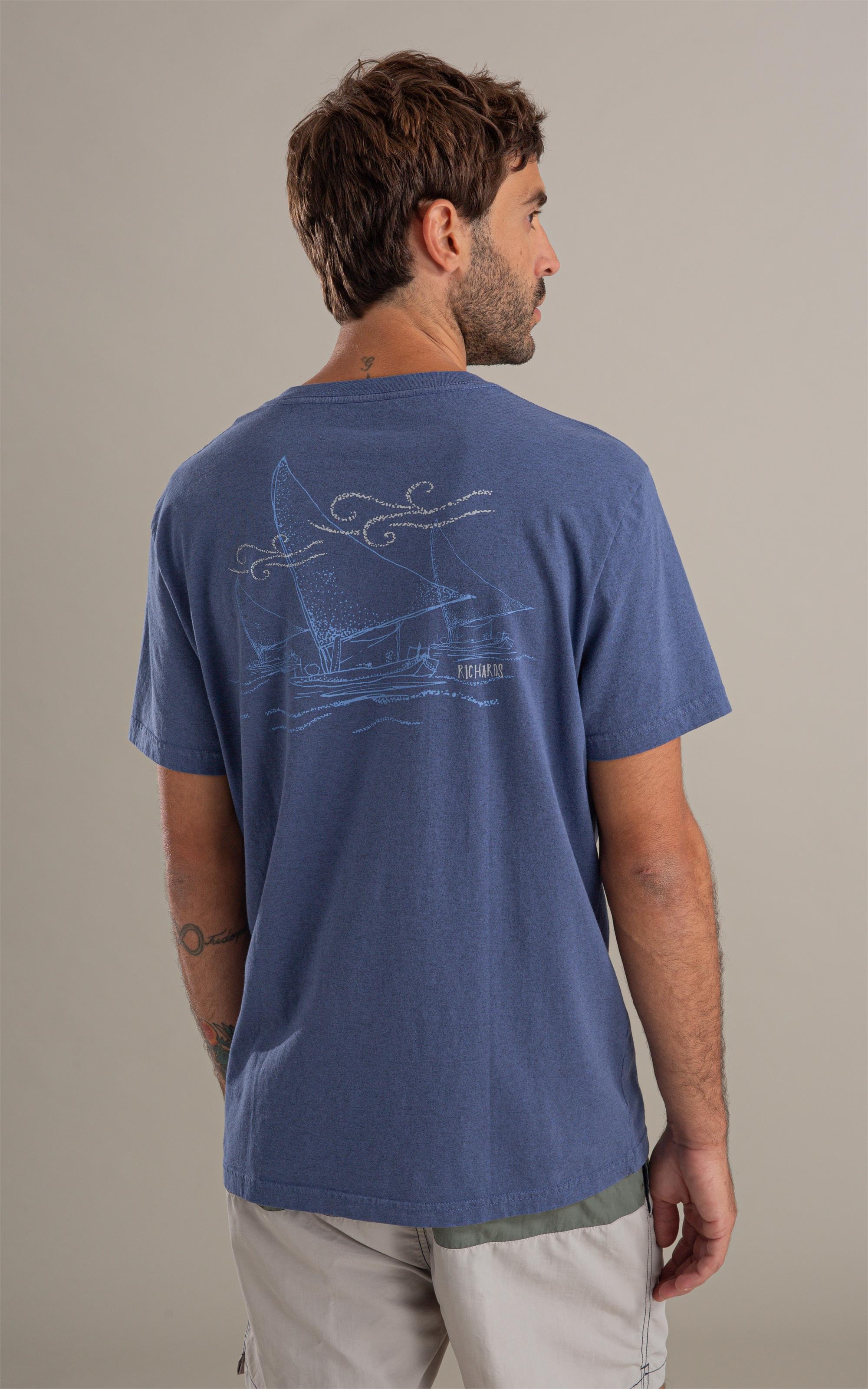 T-Shirt Jangada Overdye Mc Bf Azul Jeans Mescla