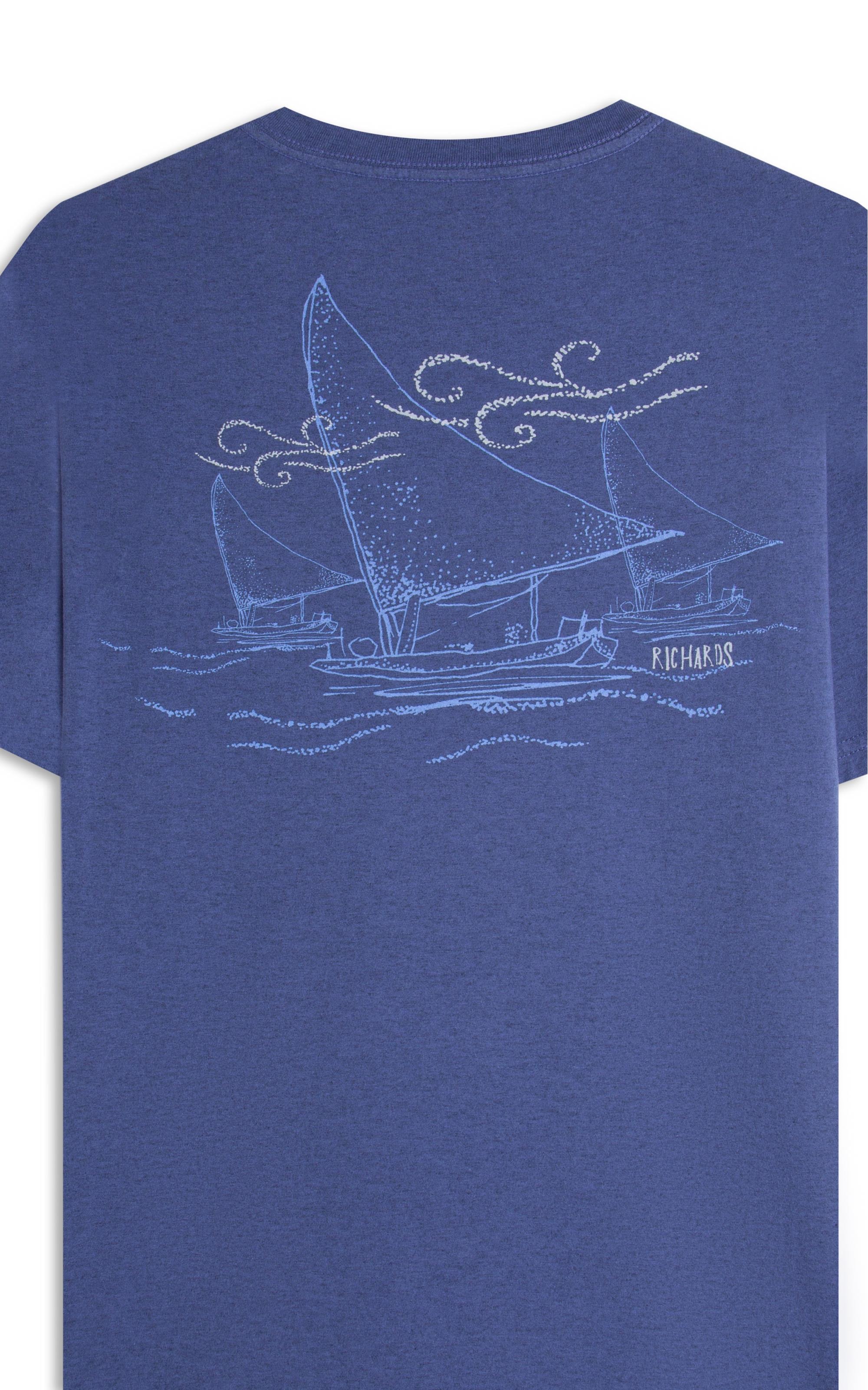 T-Shirt Jangada Overdye Mc Bf Azul Jeans Mescla