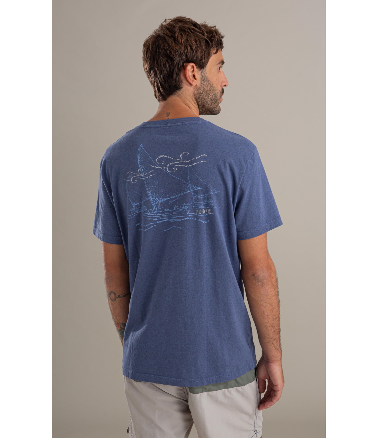 T-Shirt Jangada Overdye Mc Bf Azul Jeans Mescla